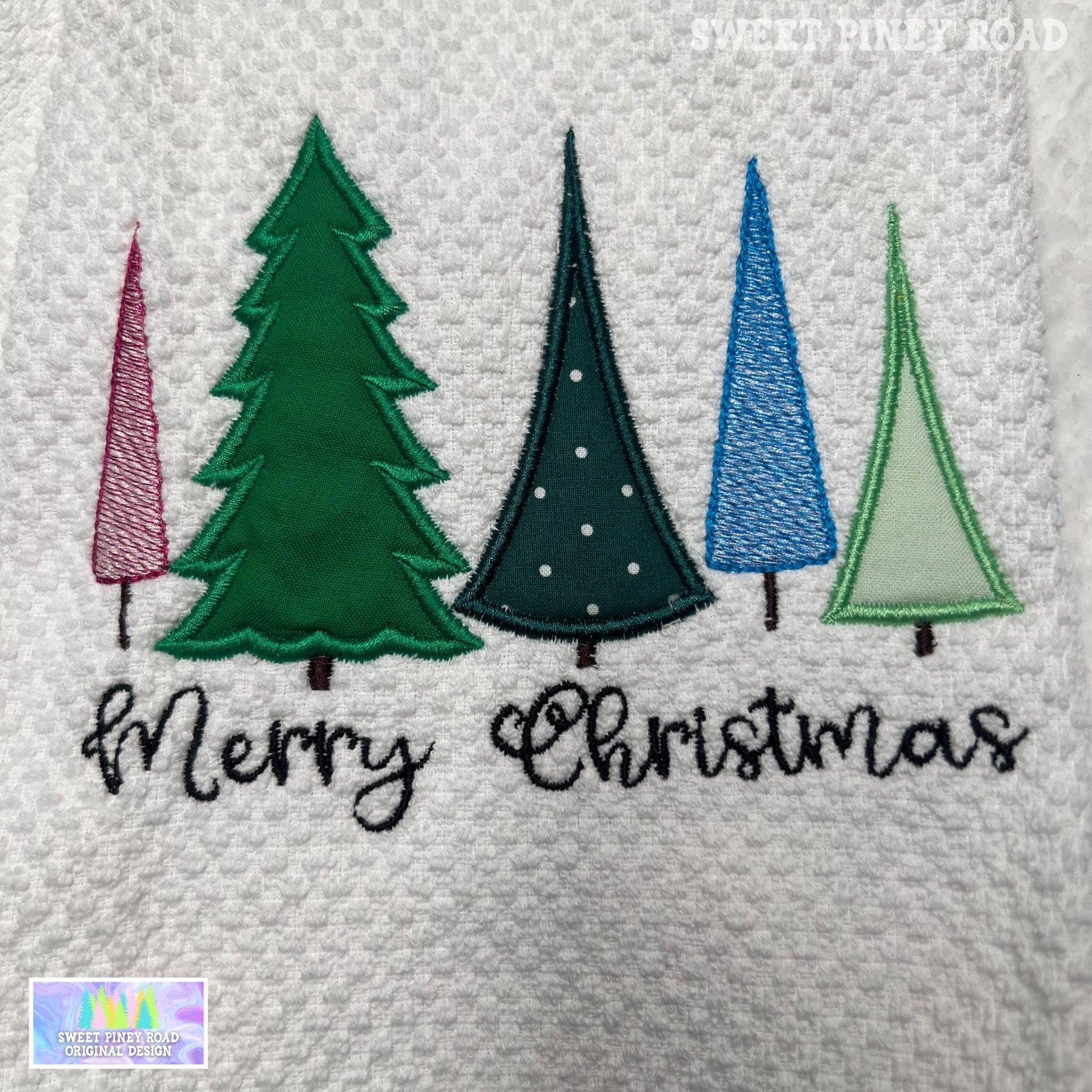 Christmas Trees Embroidered Towel, Personalized Holiday Bath Towel, Baker Gift, Custom Wash Cloth Present, Cute Elegant Farmhouse Decor