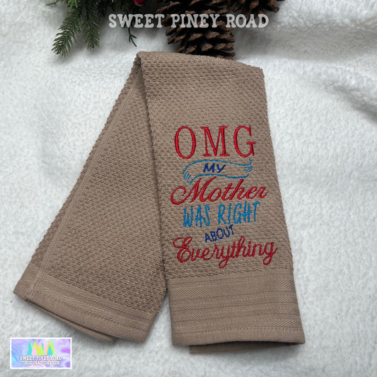 Moms Right Embroidered Towel, Personalized Mothers Bath Towel, Mommy Gift For Her, Custom Wash Cloth Present, Cute Elegant Wife Girlfriend