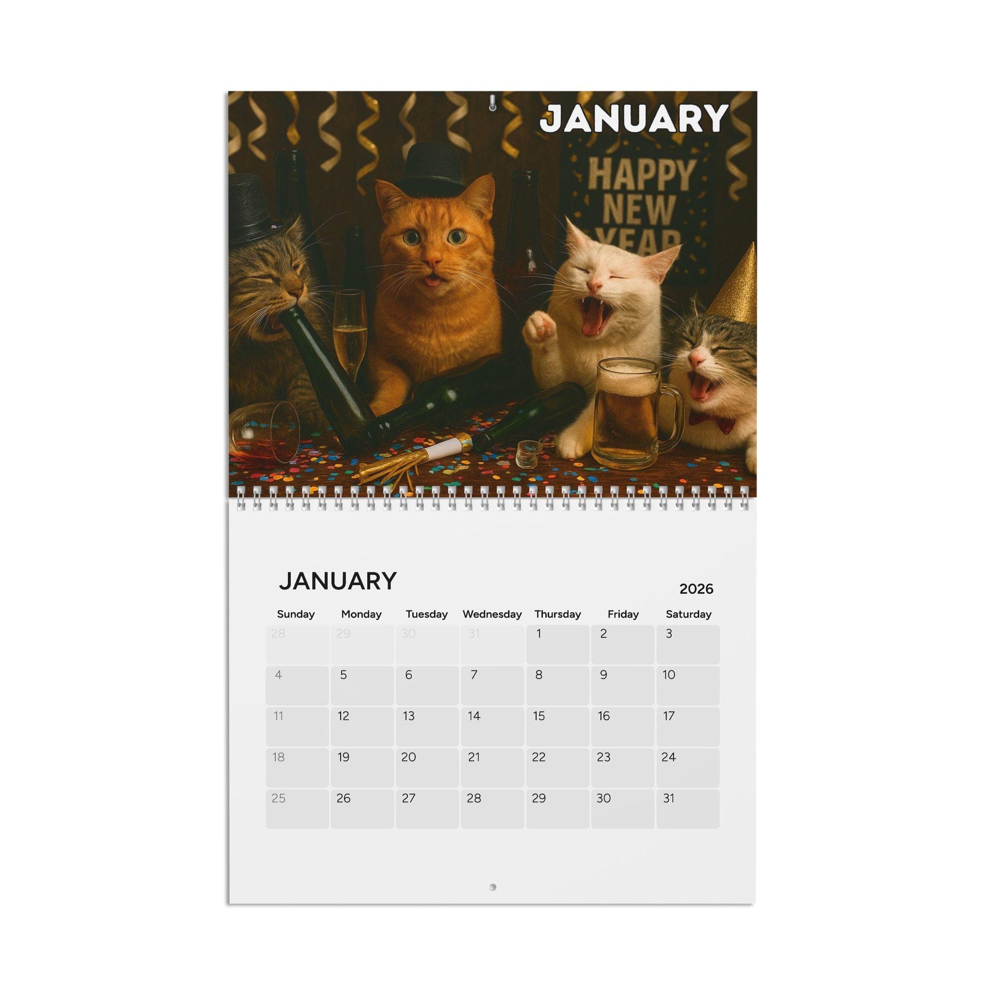 Drunk Cats 2026 Calendar, Cat Lover Calendar, Funny Calendar, Gag Gifts For Kitty Owner, Hilarious Gift Ideas, White Elephant Secret Santa