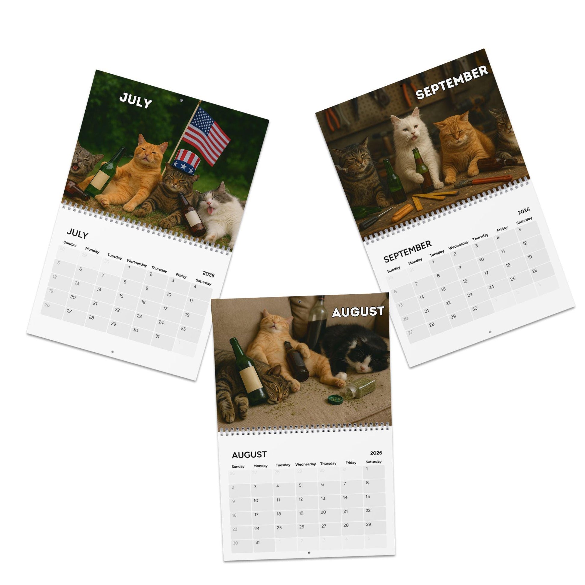 Drunk Cats 2026 Calendar, Cat Lover Calendar, Funny Calendar, Gag Gifts For Kitty Owner, Hilarious Gift Ideas, White Elephant Secret Santa