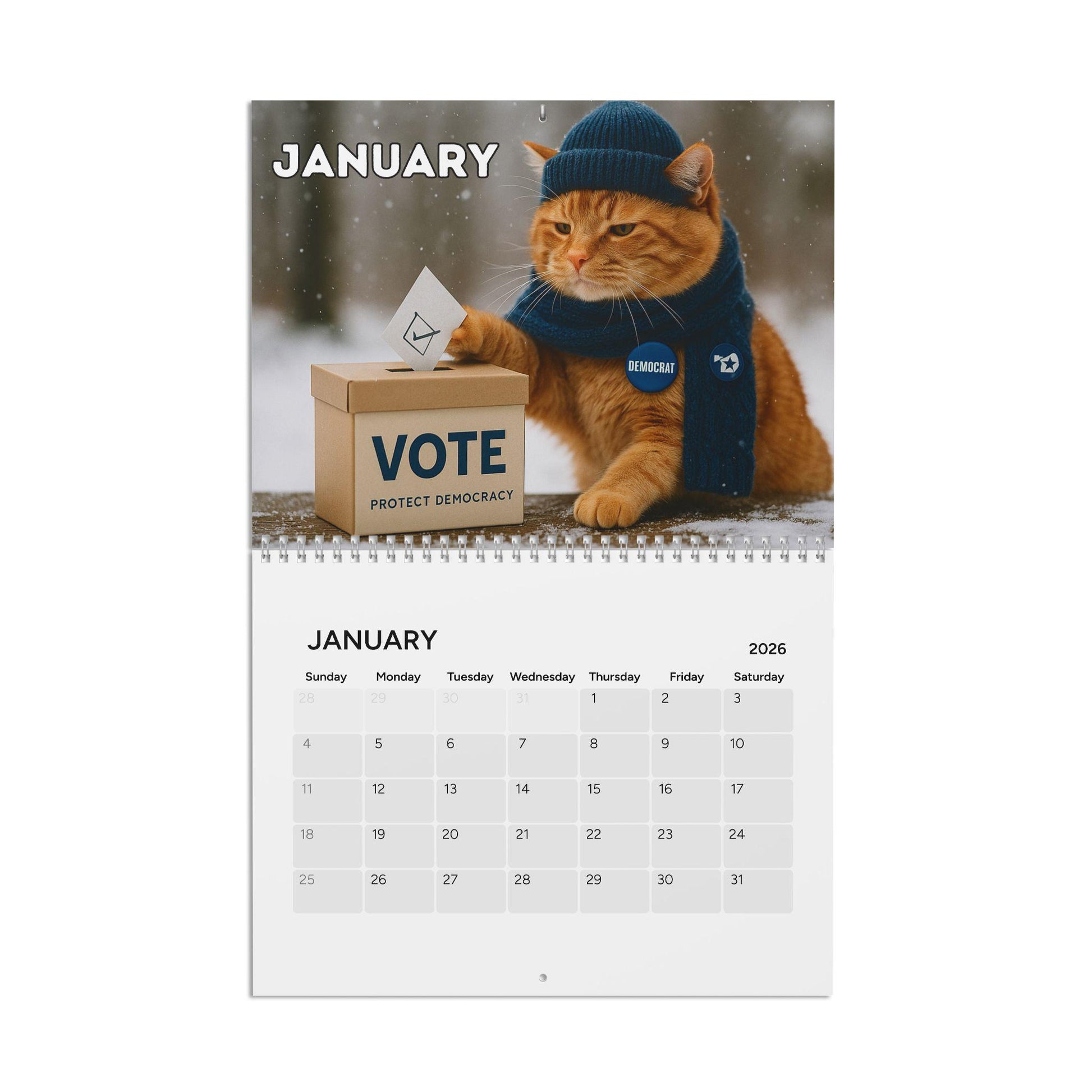 Anti Trump Cat 2026 Calendar, Kitten Lover Calendar, Funny Kitty Gag Gift, Hilarious Ideas For Office, Leftist Progressive Pro-Democracy FDT