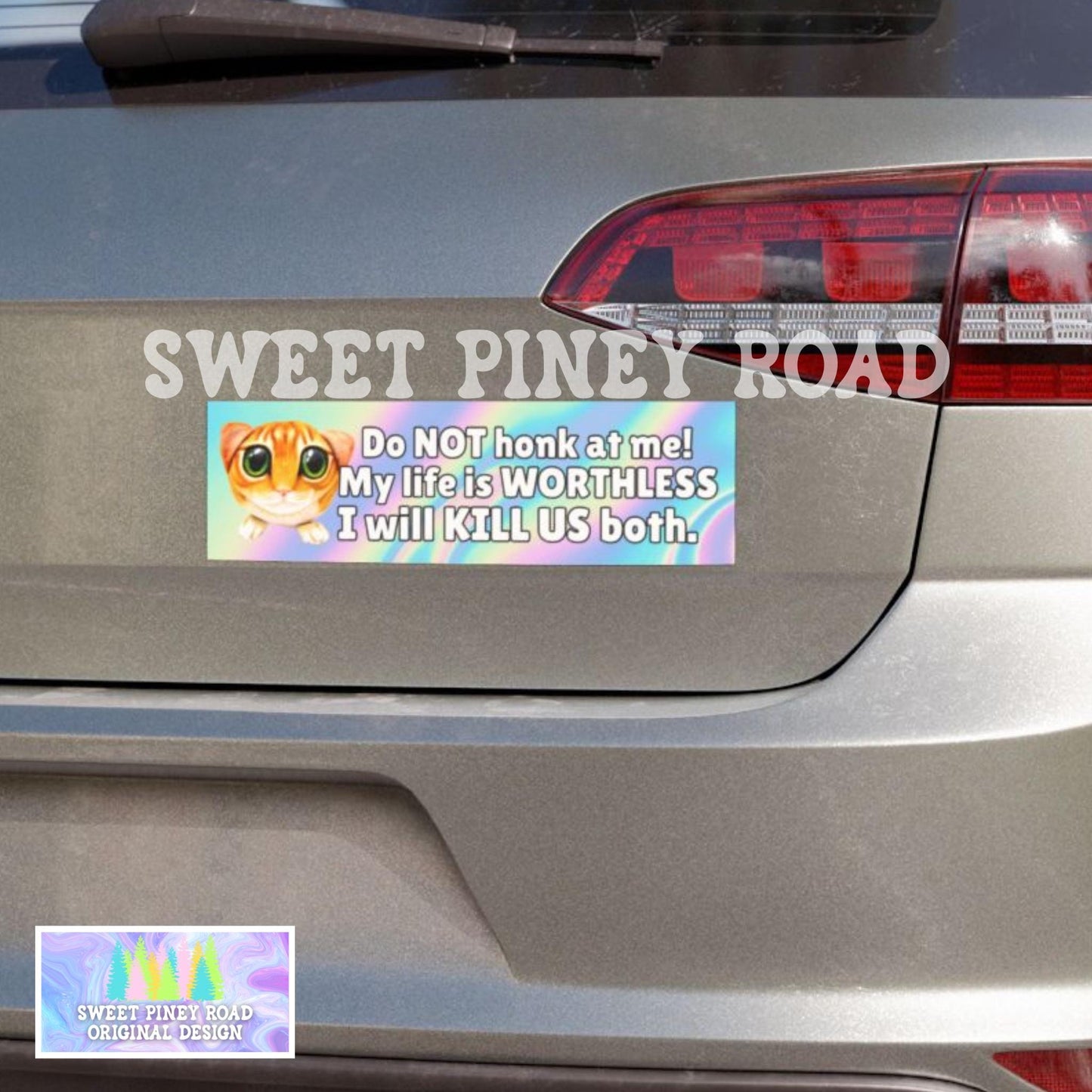 Please Don't Honk At Me Car Magnet, Cursed Cat Humor, Funny Bumper Sticker, Unhinged Dark Joke, Gag Gift For Kitty Lover, Hilarious Meme