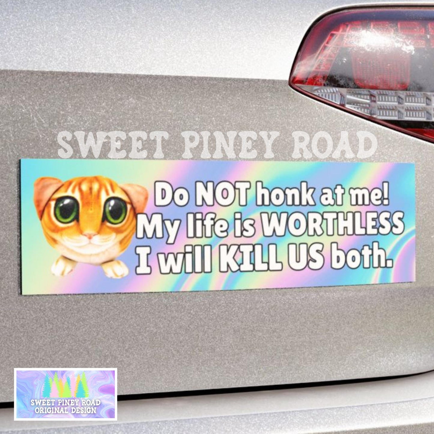Please Don't Honk At Me Car Magnet, Cursed Cat Humor, Funny Bumper Sticker, Unhinged Dark Joke, Gag Gift For Kitty Lover, Hilarious Meme