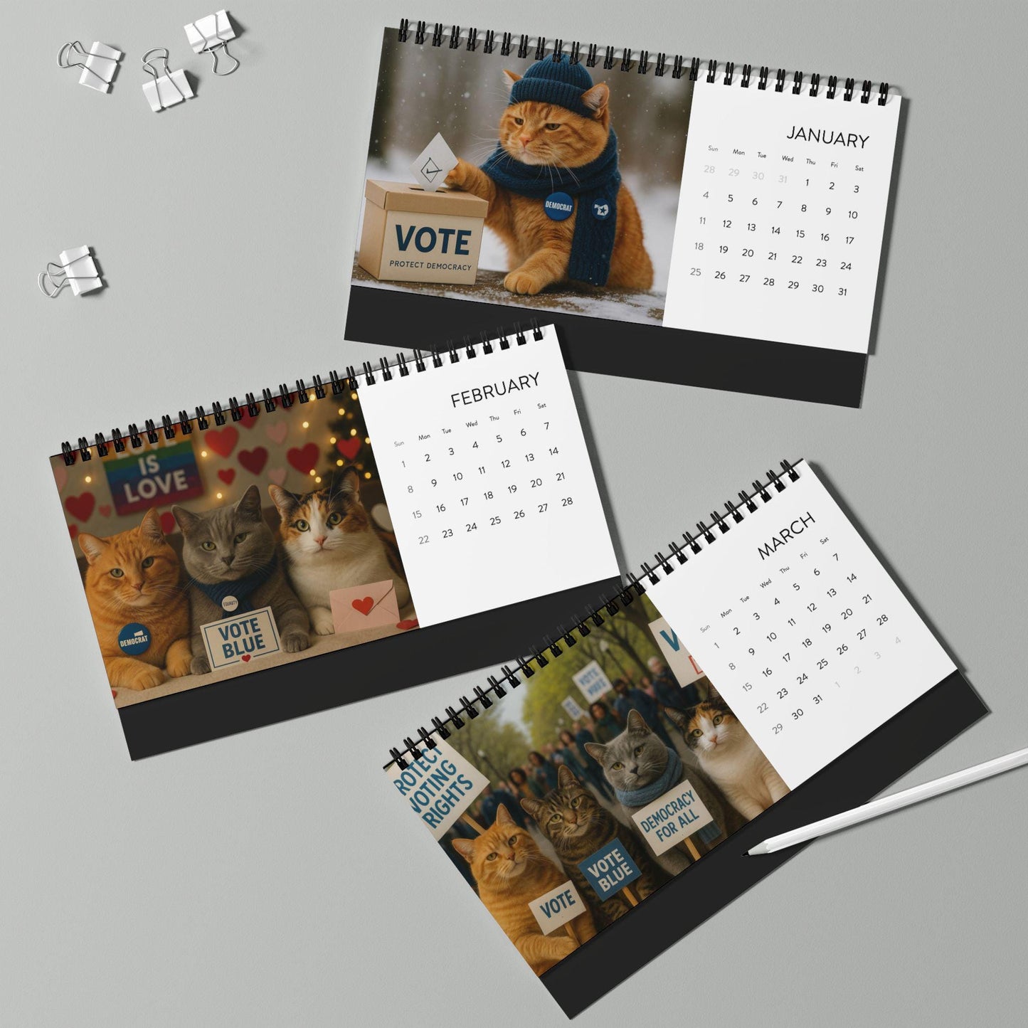 Anti Trump Cat 2026 Desktop Calendar, Kitten Lover Calendar, Funny Kitty Gag Gift, Hilarious Ideas For Office Coworker, Progressive FDT Joke