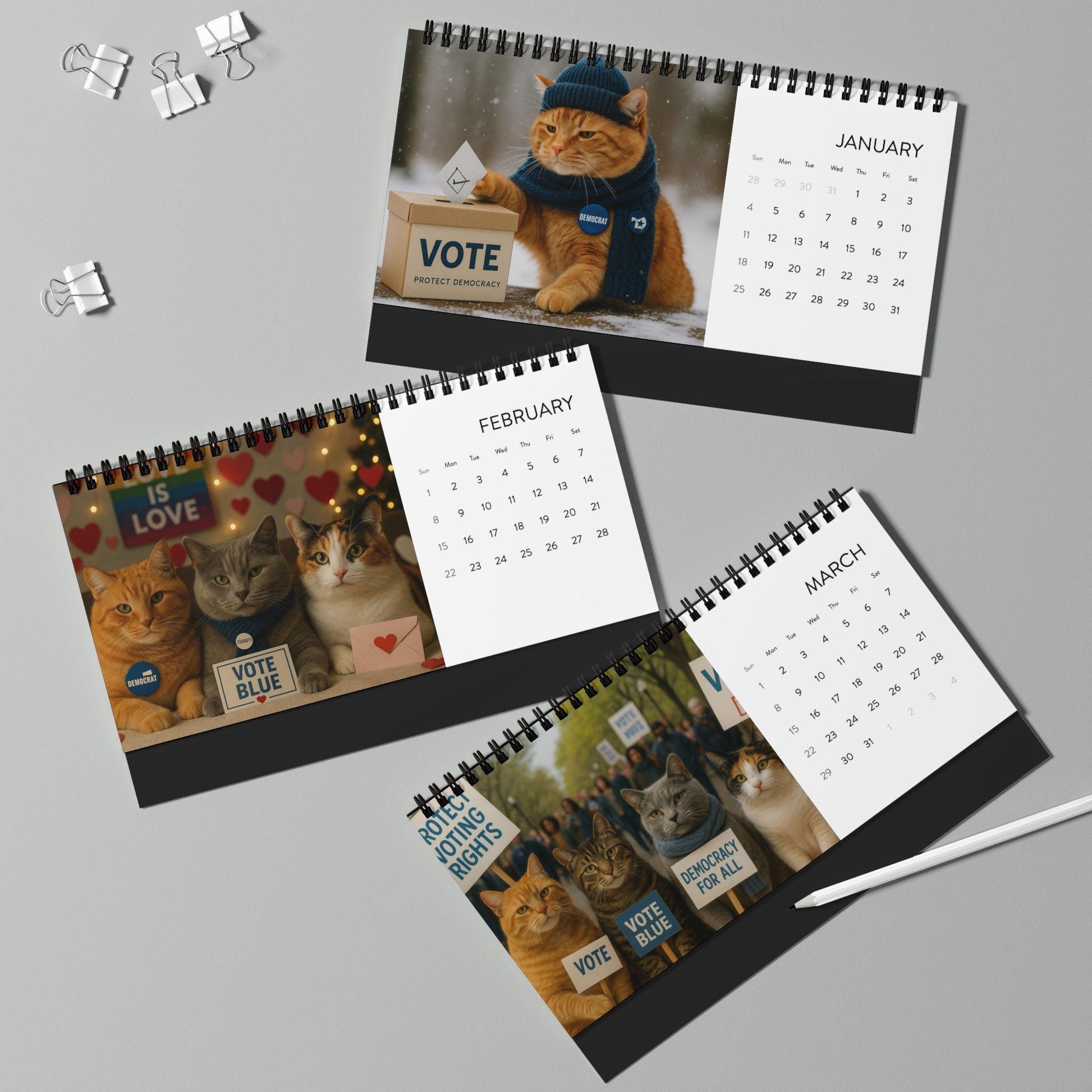 Anti Trump Cat 2026 Desktop Calendar, Kitten Lover Calendar, Funny Kitty Gag Gift, Hilarious Ideas For Office Coworker, Progressive FDT Joke