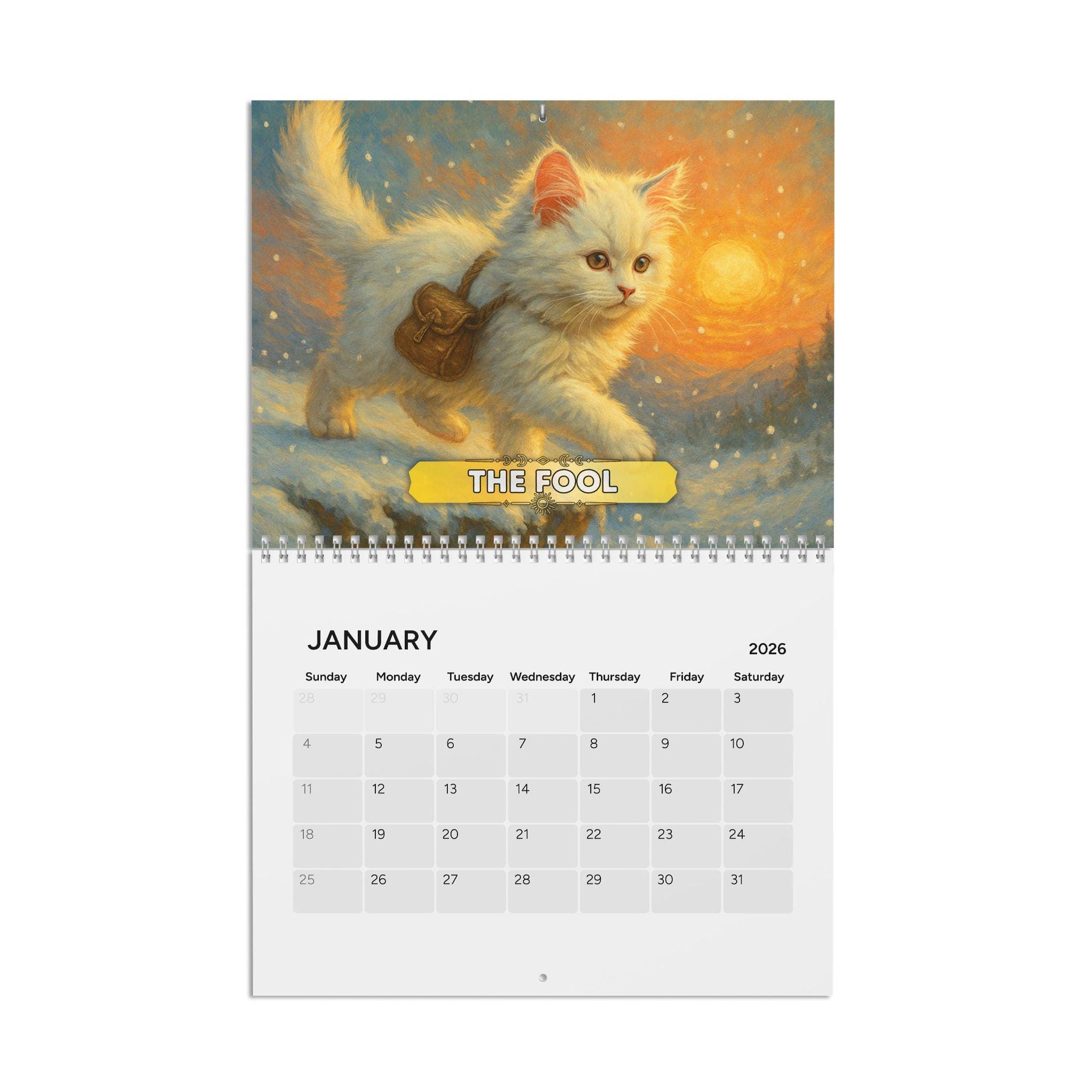 Tarot Cat 2026 Calendar, Witchy Cat Art Calendar, Mystic Feline Wall Art, Goth Aesthetic Gift, Astrology & Tarot Lovers Witch Office Decor