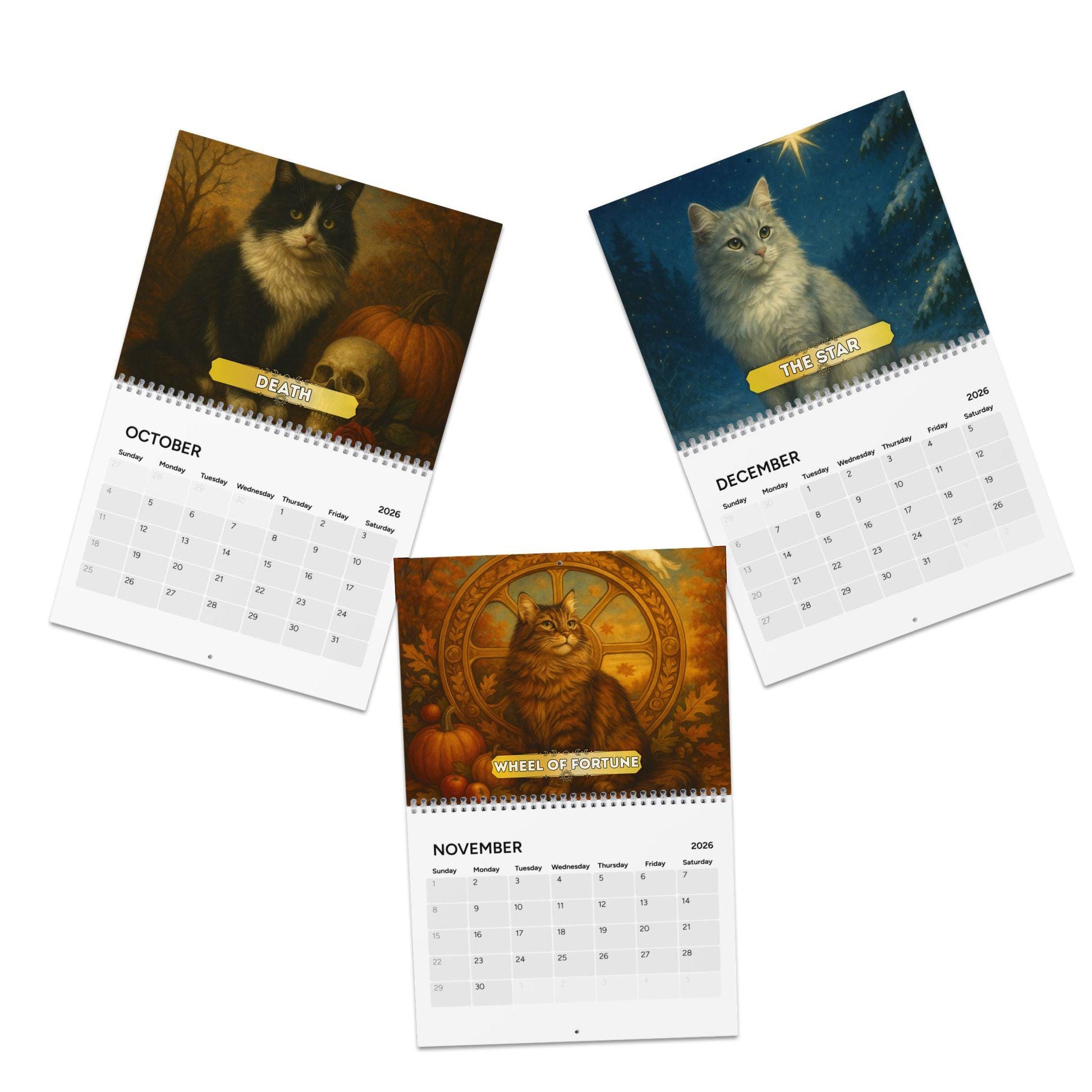 Tarot Cat 2026 Calendar, Witchy Cat Art Calendar, Mystic Feline Wall Art, Goth Aesthetic Gift, Astrology & Tarot Lovers Witch Office Decor