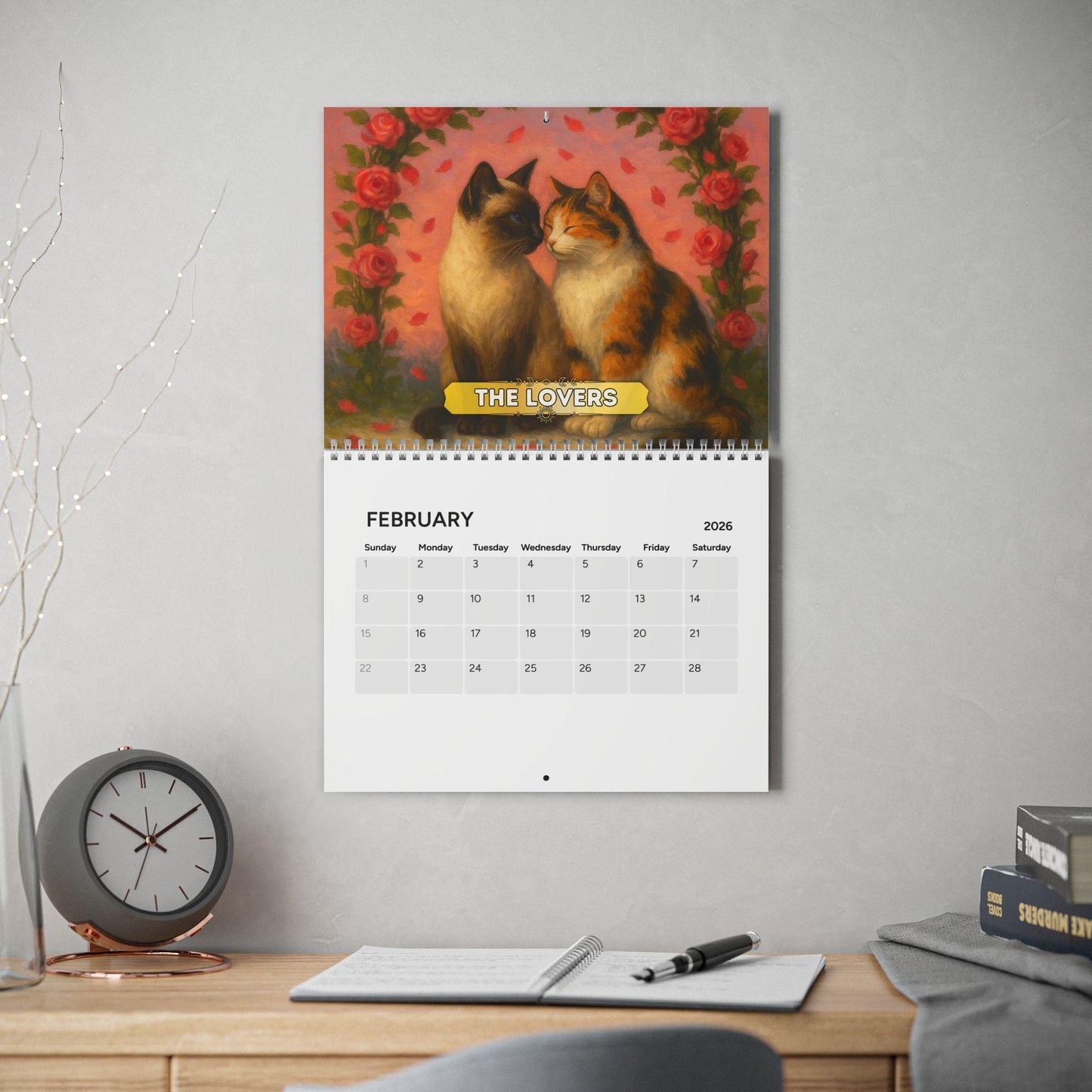 Tarot Cat 2026 Calendar, Witchy Cat Art Calendar, Mystic Feline Wall Art, Goth Aesthetic Gift, Astrology & Tarot Lovers Witch Office Decor