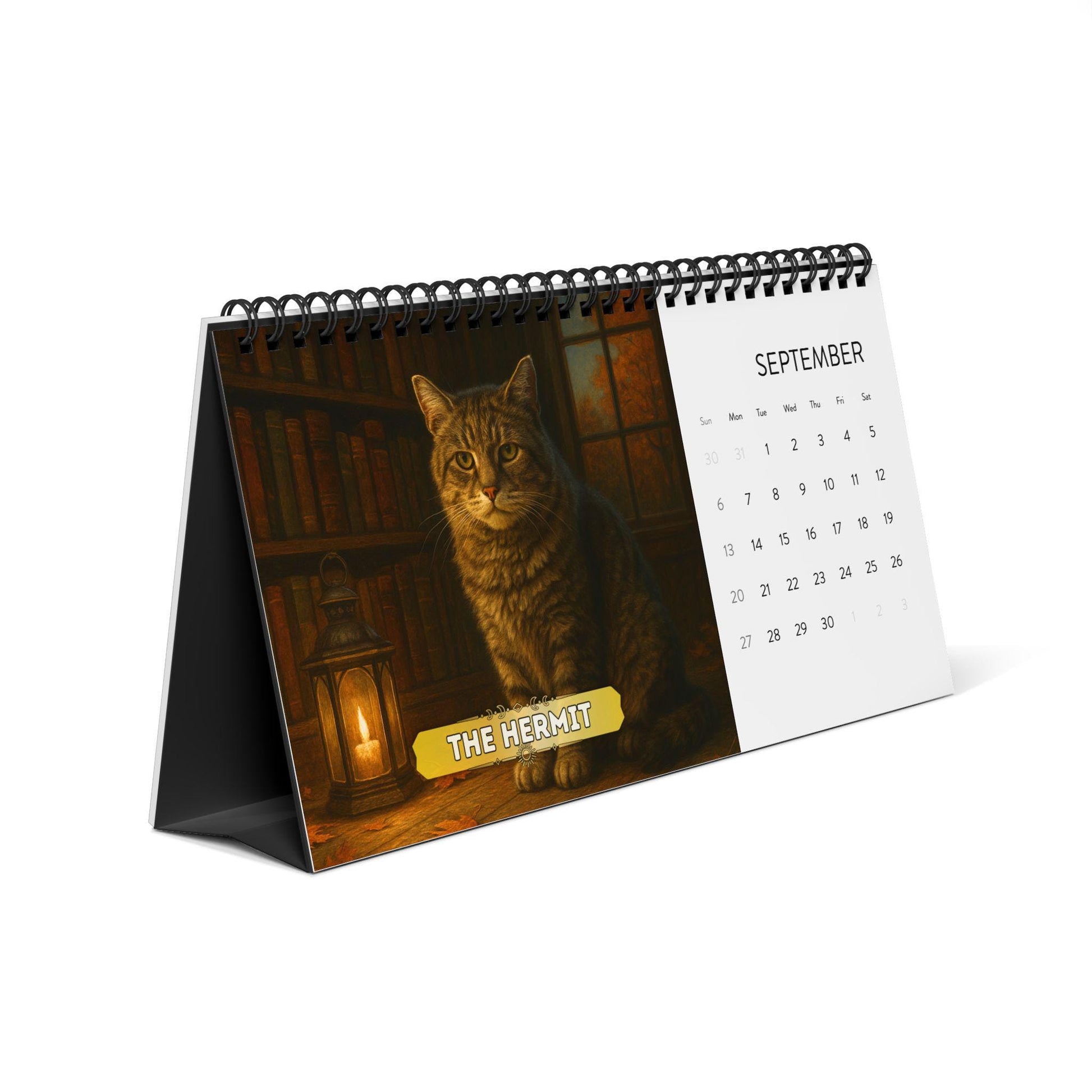 Tarot Cat Desk Calendar 2026, Witchy Cat Art Office Decor, Mini Mystic Feline Calendar, Goth Aesthetic Gift, Tarot Lover Desk Art Astrology