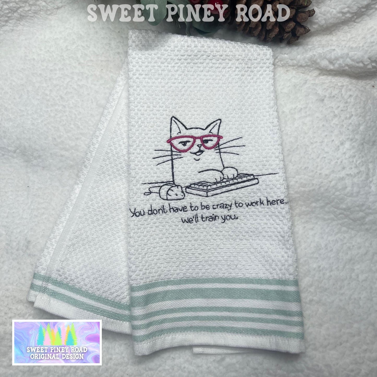 Cat Gift Handmade Embroidery Towel, Christmas Gift For Work From Home, Kitchen Housewarming Gifts, Kitty Lover Idea, Funny Tea Wife or Mom
