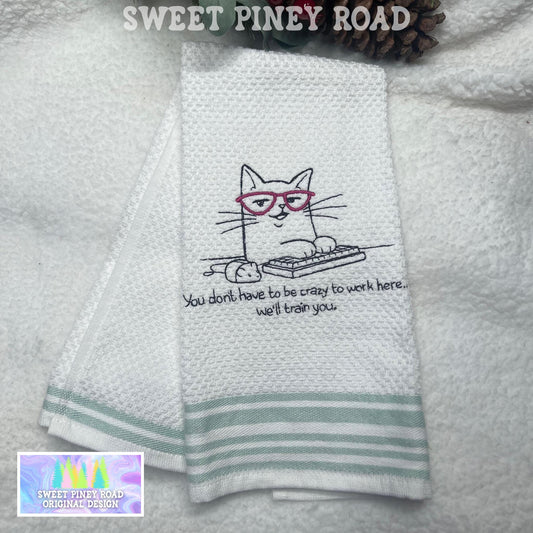 Cat Gift Handmade Embroidery Towel, Christmas Gift For Work From Home, Kitchen Housewarming Gifts, Kitty Lover Idea, Funny Tea Wife or Mom