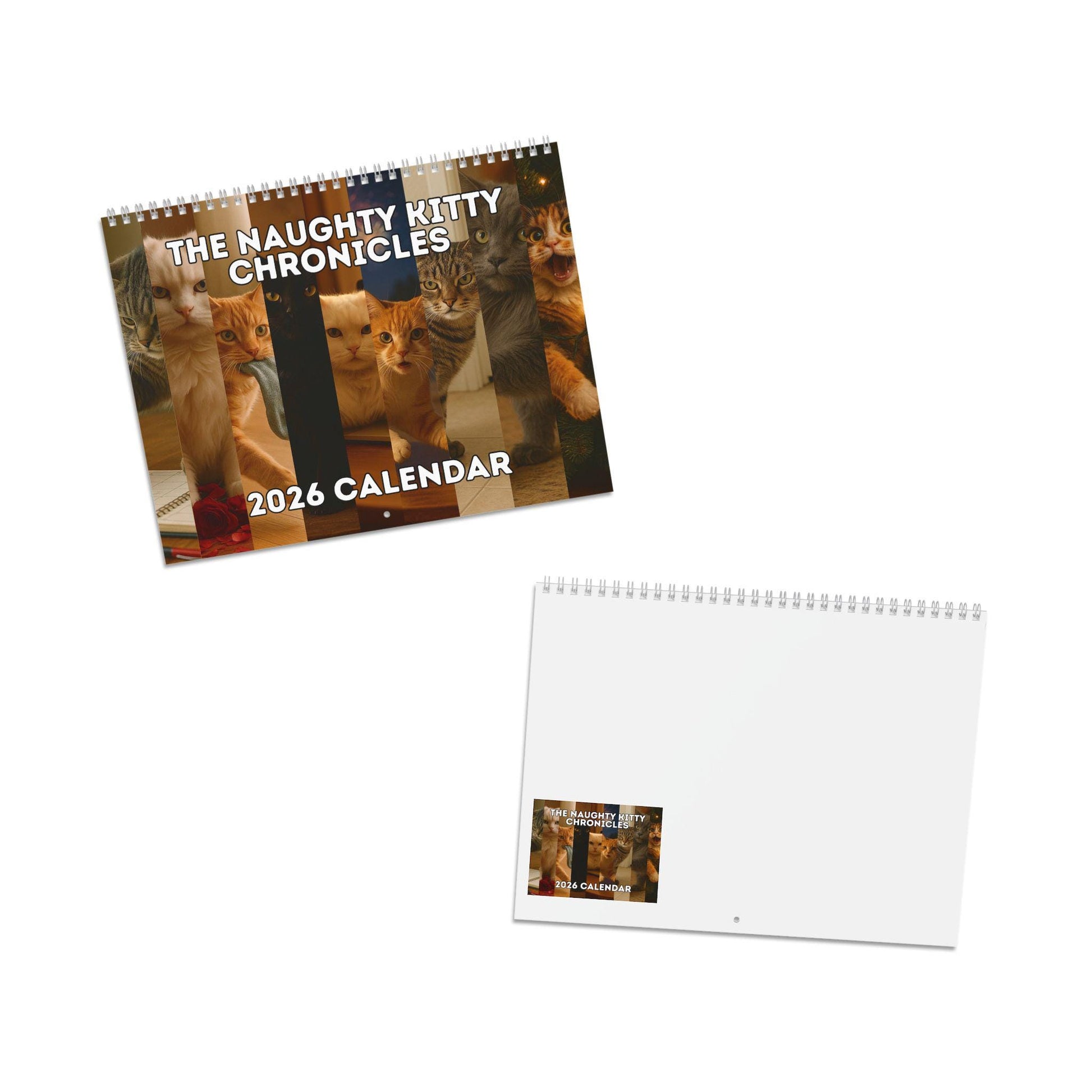 Naughty Cat Wall Calendar 2026, Christmas Gift Cat Mom Gag Gift Funny Weird Gifts White Elephant Secret Santa Kitty Office Decor Hilarious