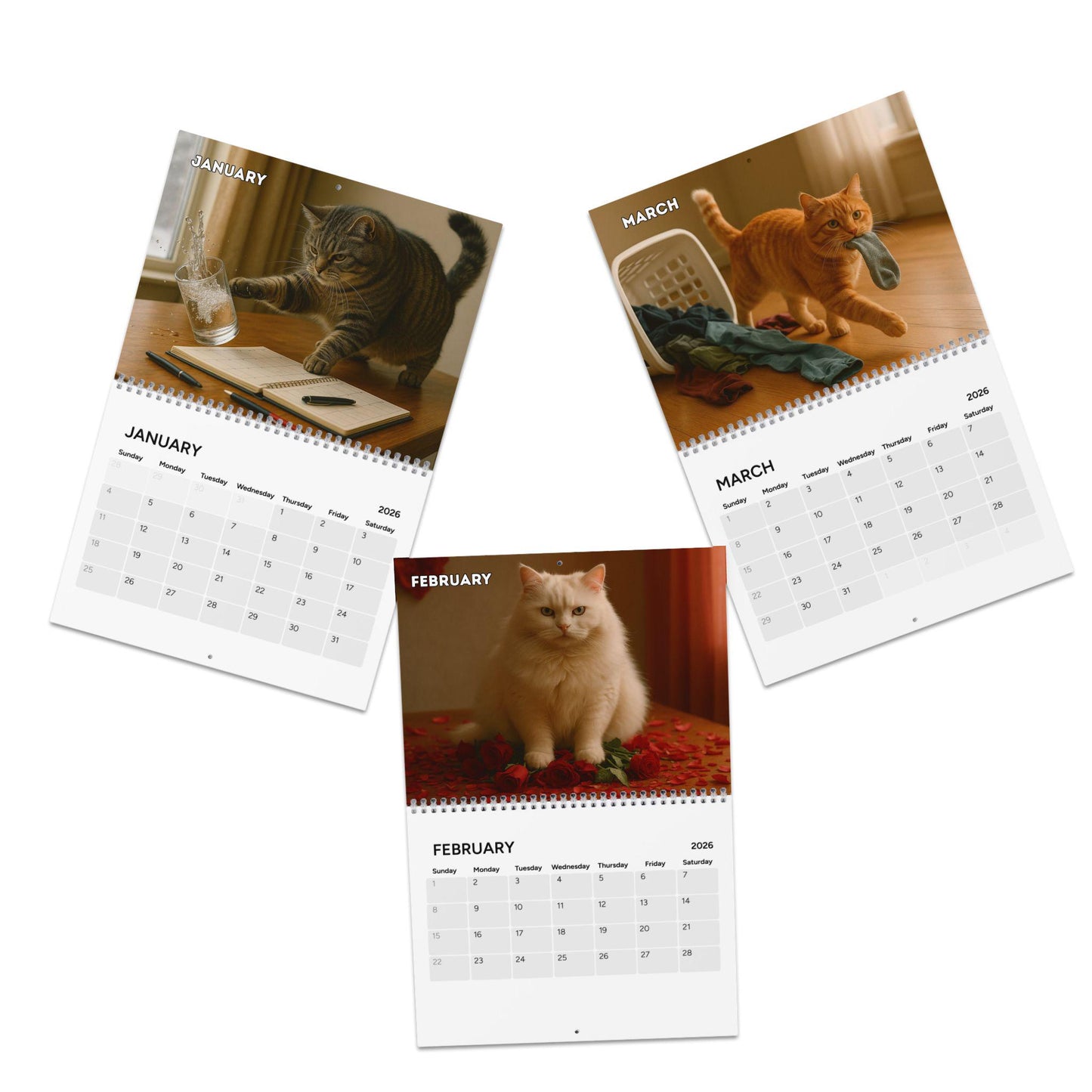 Naughty Cat Wall Calendar 2026, Christmas Gift Cat Mom Gag Gift Funny Weird Gifts White Elephant Secret Santa Kitty Office Decor Hilarious