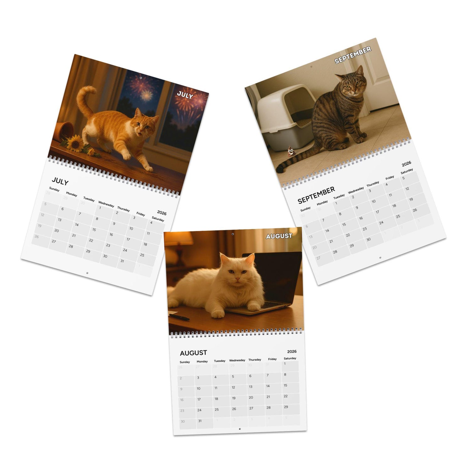 Naughty Cat Wall Calendar 2026, Christmas Gift Cat Mom Gag Gift Funny Weird Gifts White Elephant Secret Santa Kitty Office Decor Hilarious