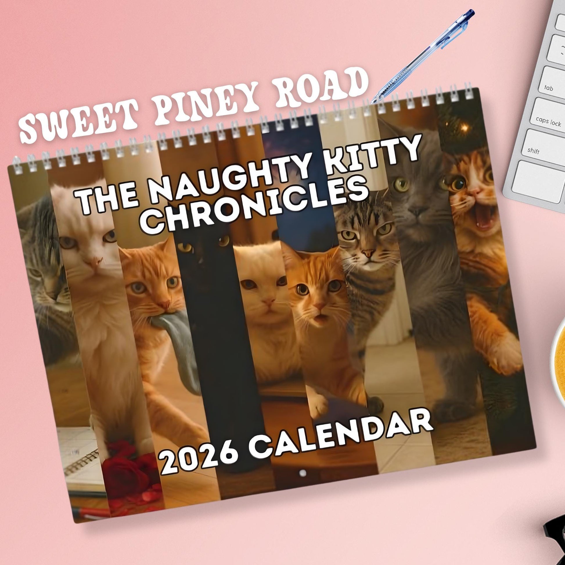 Naughty Cat Wall Calendar 2026, Christmas Gift Cat Mom Gag Gift Funny Weird Gifts White Elephant Secret Santa Kitty Office Decor Hilarious