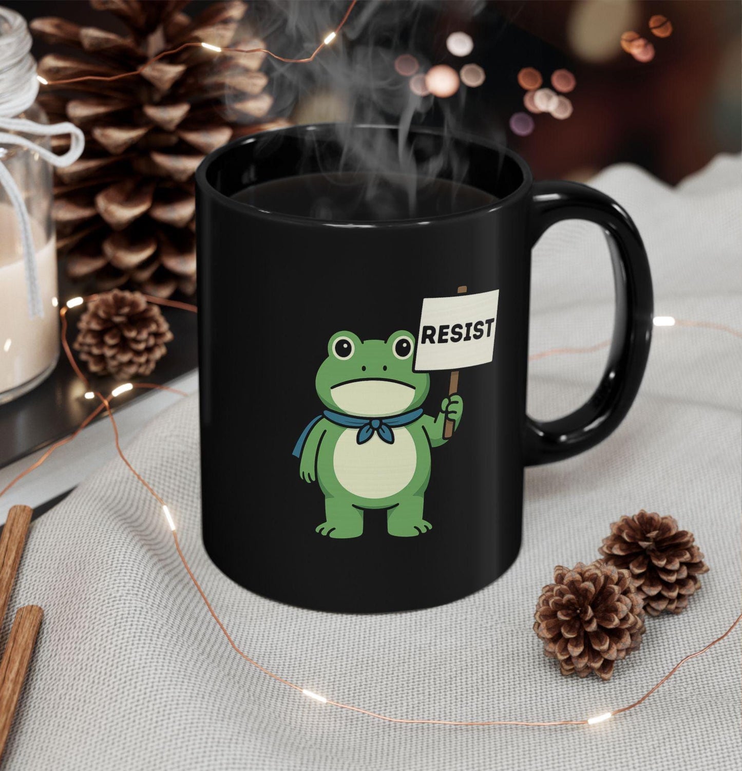 Portland Frog Resist Mug, Anti-Trump Ceramic Coffee Cup, Anti Ice Humor Gift Idea, Cute Frogs Rally Protest Merch, Leftist Equality FDT Mug
