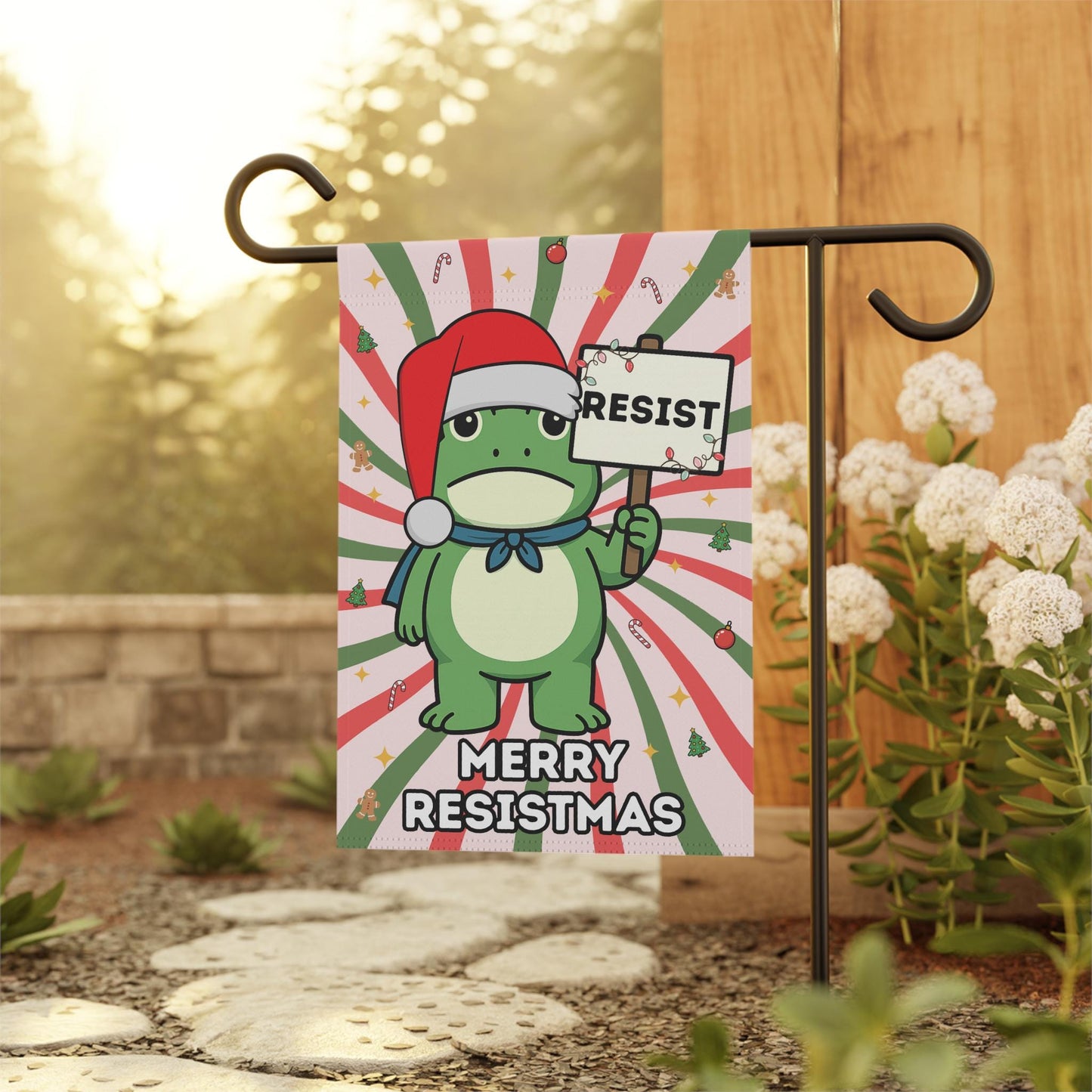 Portland Frog Resist Christmas Garden Flag, Anti Trump Gift, Anti ICE Political Humor Banner, Leftist Home Decor For Yard Cute Frogs Protest