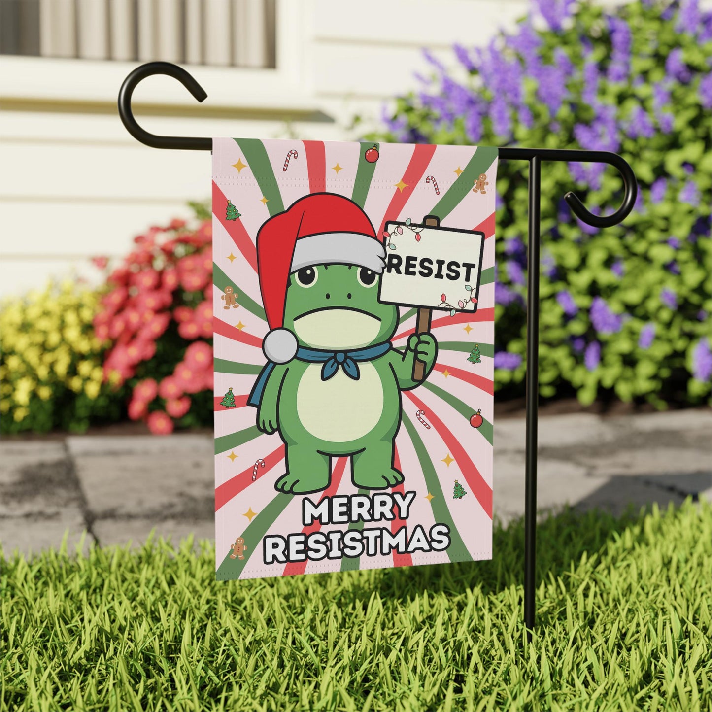 Portland Frog Resist Christmas Garden Flag, Anti Trump Gift, Anti ICE Political Humor Banner, Leftist Home Decor For Yard Cute Frogs Protest