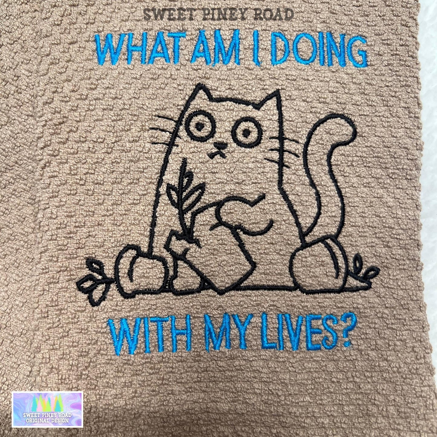 Funny Cat Lover Embroidered Towel, Personalized 9 Lives Bath Towel, Hilarious Kitty Owner Gift, Custom Wash Cloth Present, Cute Kitten Decor