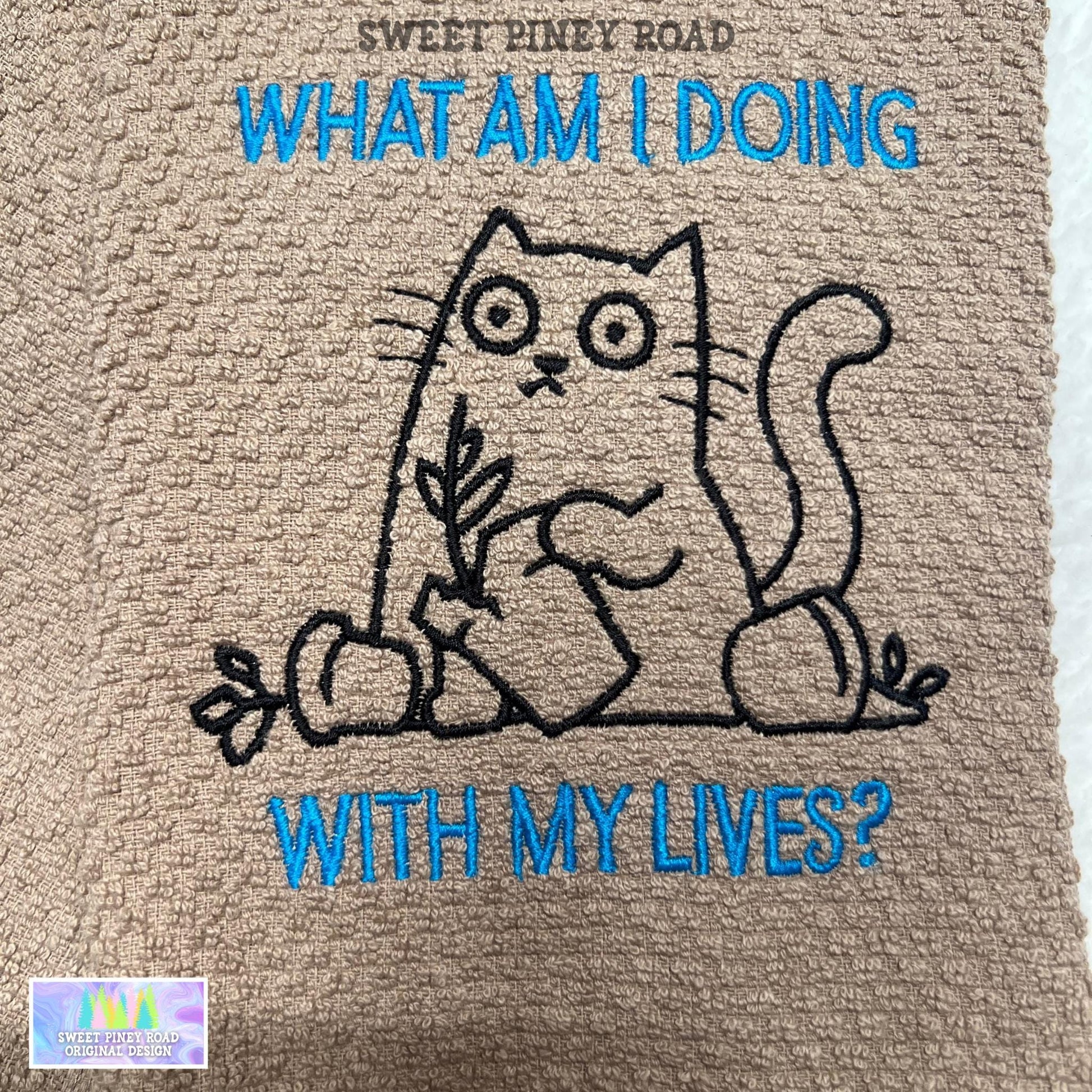 Funny Cat Lover Embroidered Towel, Personalized 9 Lives Bath Towel, Hilarious Kitty Owner Gift, Custom Wash Cloth Present, Cute Kitten Decor