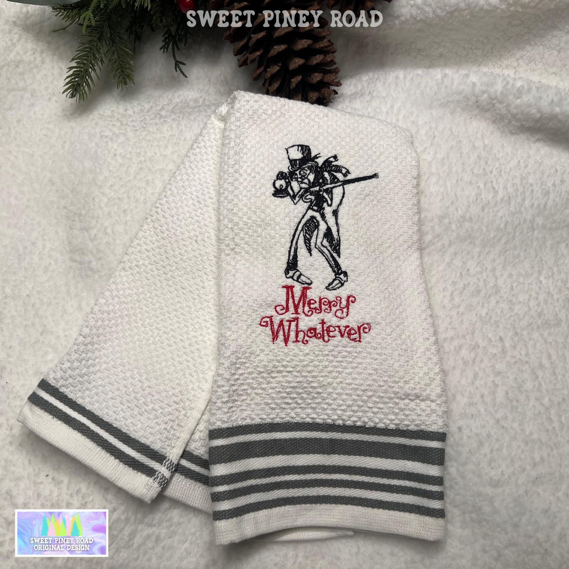 Grumpy Christmas Embroidered Towel, Personalized Holiday Bath Towel, Baker Gift, Custom Wash Cloth Present, Cute Elegant Farmhouse Decor