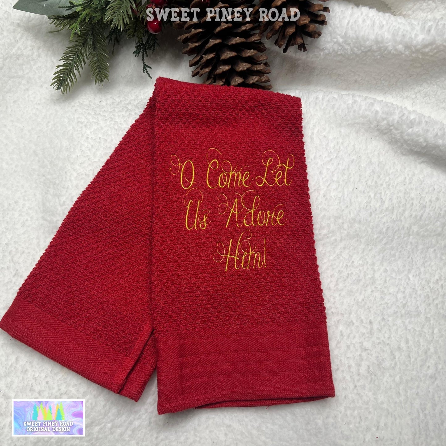 Let Us Adore Him Embroidered Towel, Personalized Holiday Bath Towel, Jesus Gift, Custom Wash Cloth Present, Cute Religious Farmhouse Decor
