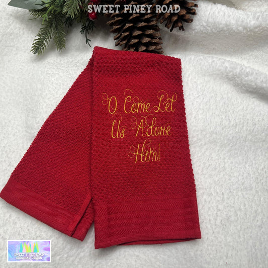 Let Us Adore Him Embroidered Towel, Personalized Holiday Bath Towel, Jesus Gift, Custom Wash Cloth Present, Cute Religious Farmhouse Decor