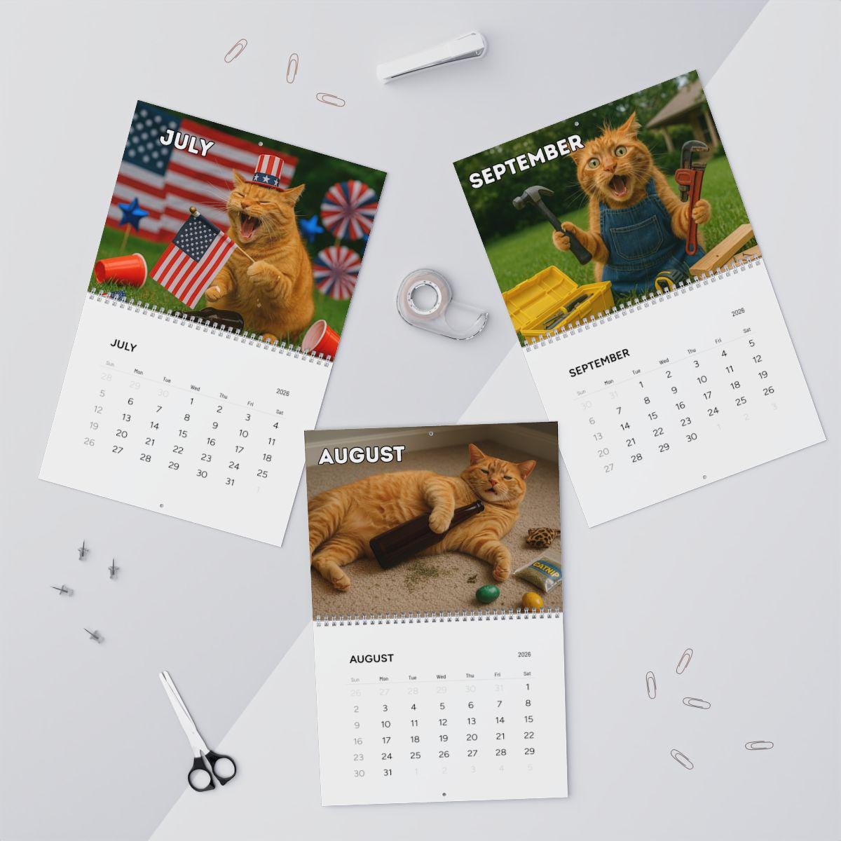 Orange Cat 2026 Wall Calendar, Funny Cat Mom Gift, Hilarious Witty Kitty Calendar, Christmas Gift, Unhinged Adult Humor, Kitten Lover Decor