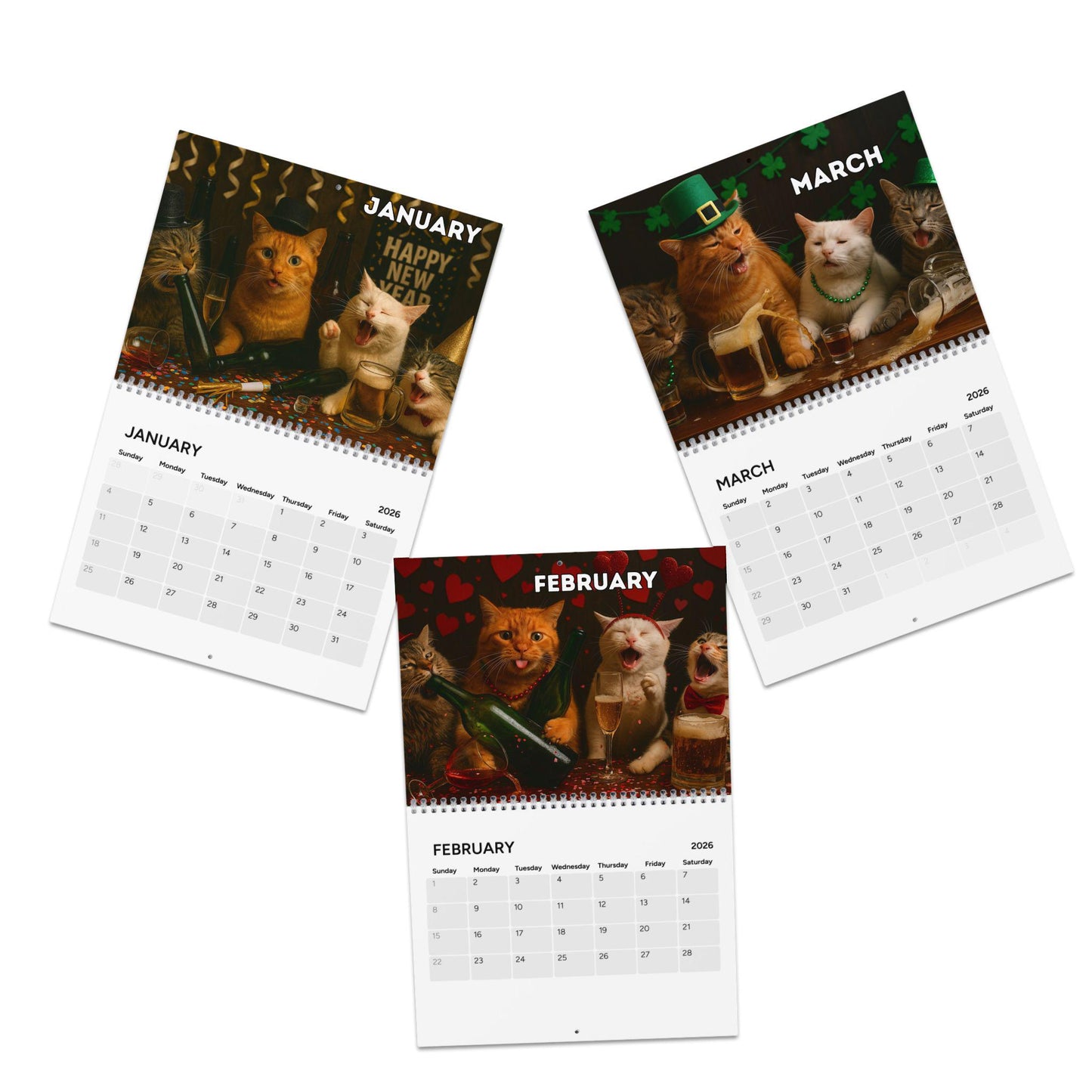 Drunk Cats 2026 Calendar, Cat Lover Calendar, Funny Calendar, Gag Gifts For Kitty Owner, Hilarious Gift Ideas, White Elephant Secret Santa