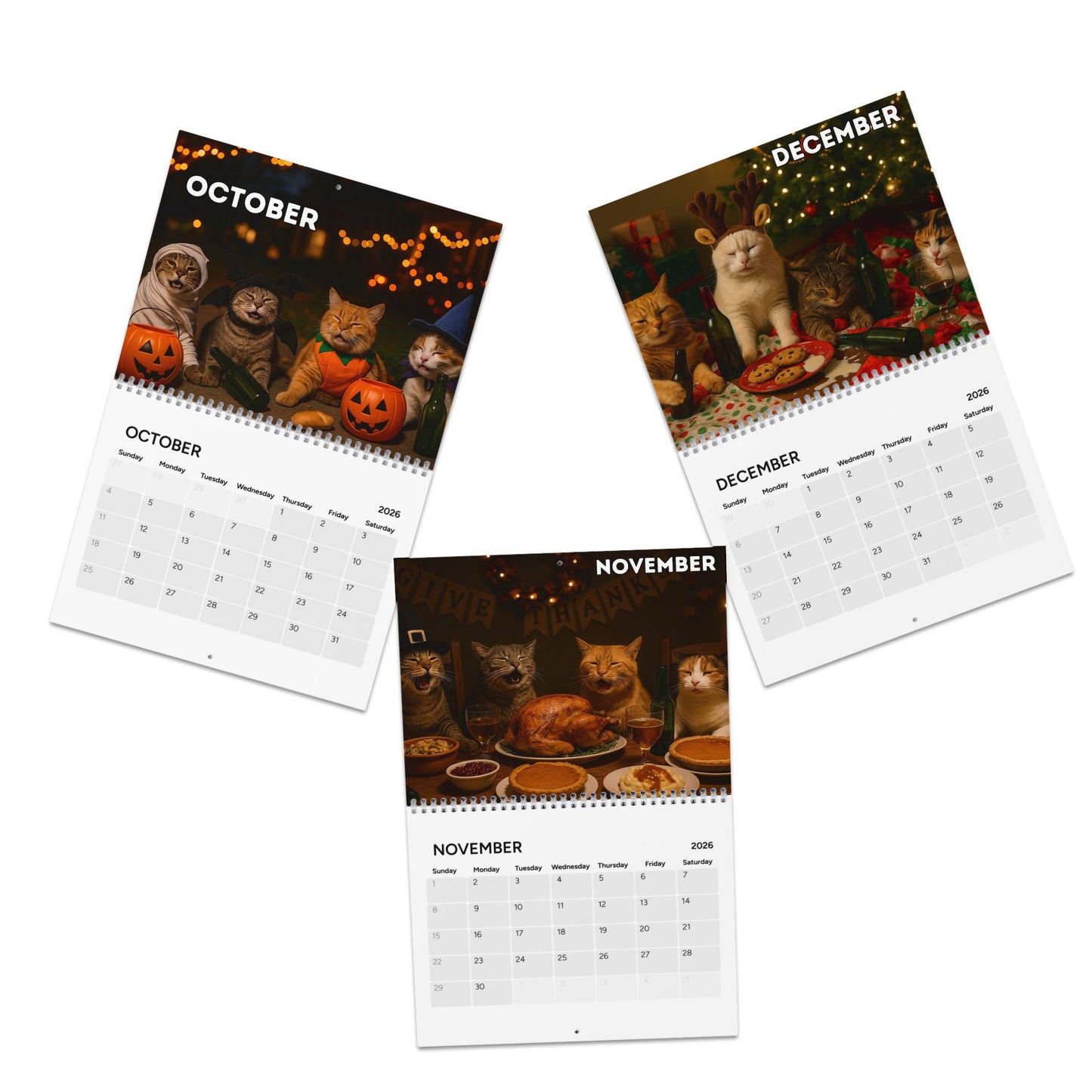Drunk Cats 2026 Calendar, Cat Lover Calendar, Funny Calendar, Gag Gifts For Kitty Owner, Hilarious Gift Ideas, White Elephant Secret Santa