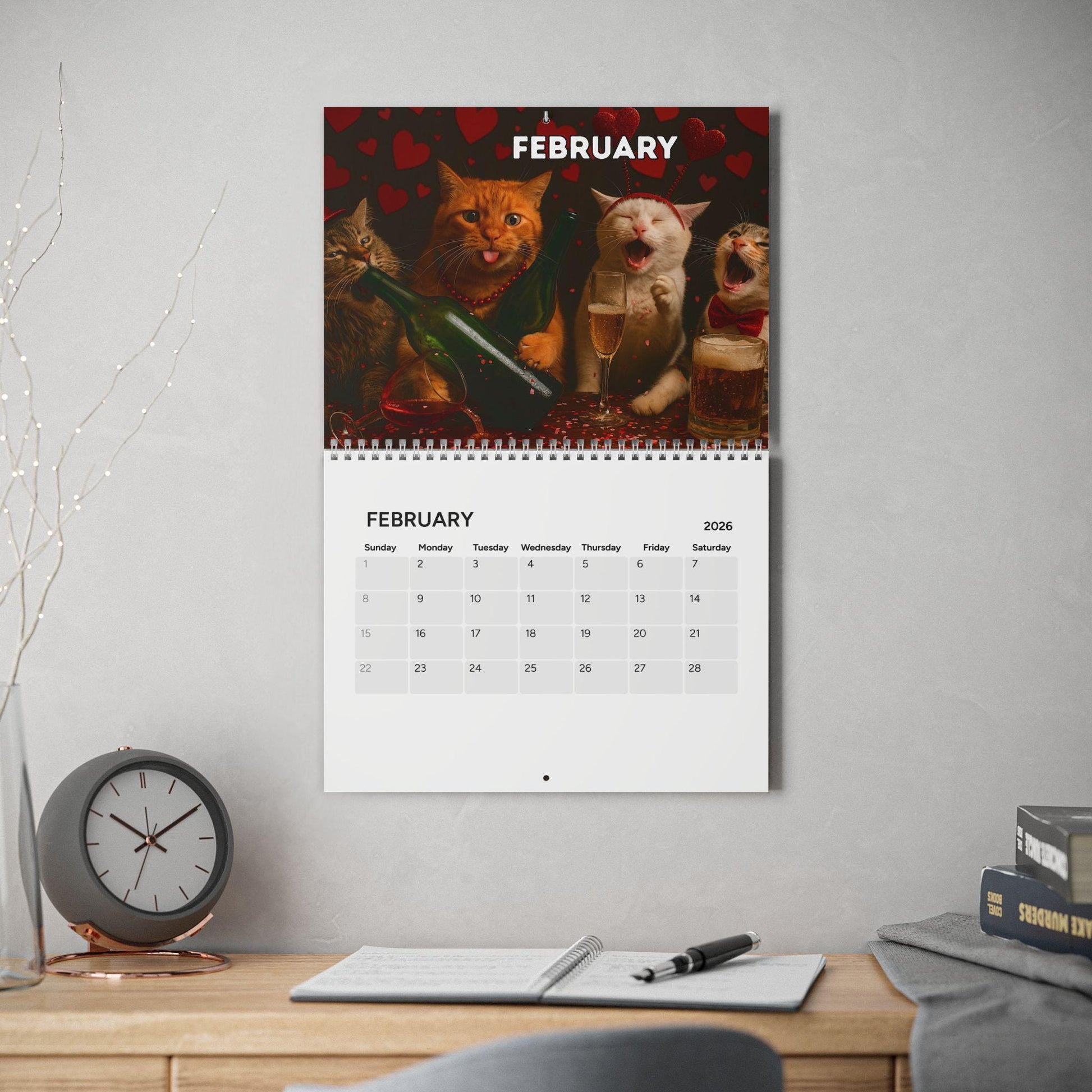 Drunk Cats 2026 Calendar, Cat Lover Calendar, Funny Calendar, Gag Gifts For Kitty Owner, Hilarious Gift Ideas, White Elephant Secret Santa