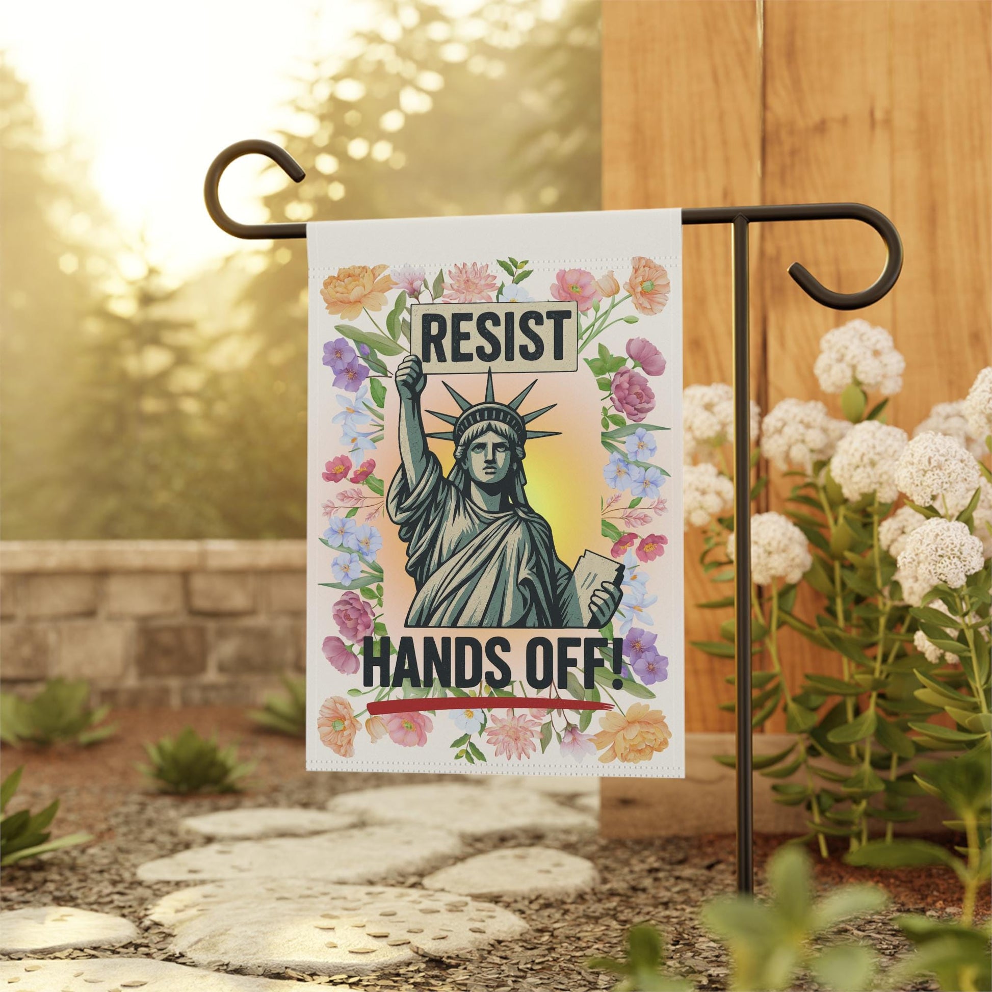 Resist Hands Off Lady Liberty Garden Flag, Anti Trump Anti MAGA Yard Flag, Home Decor For Leftist Liberal, Outdoors Waterproof, FDT Banner