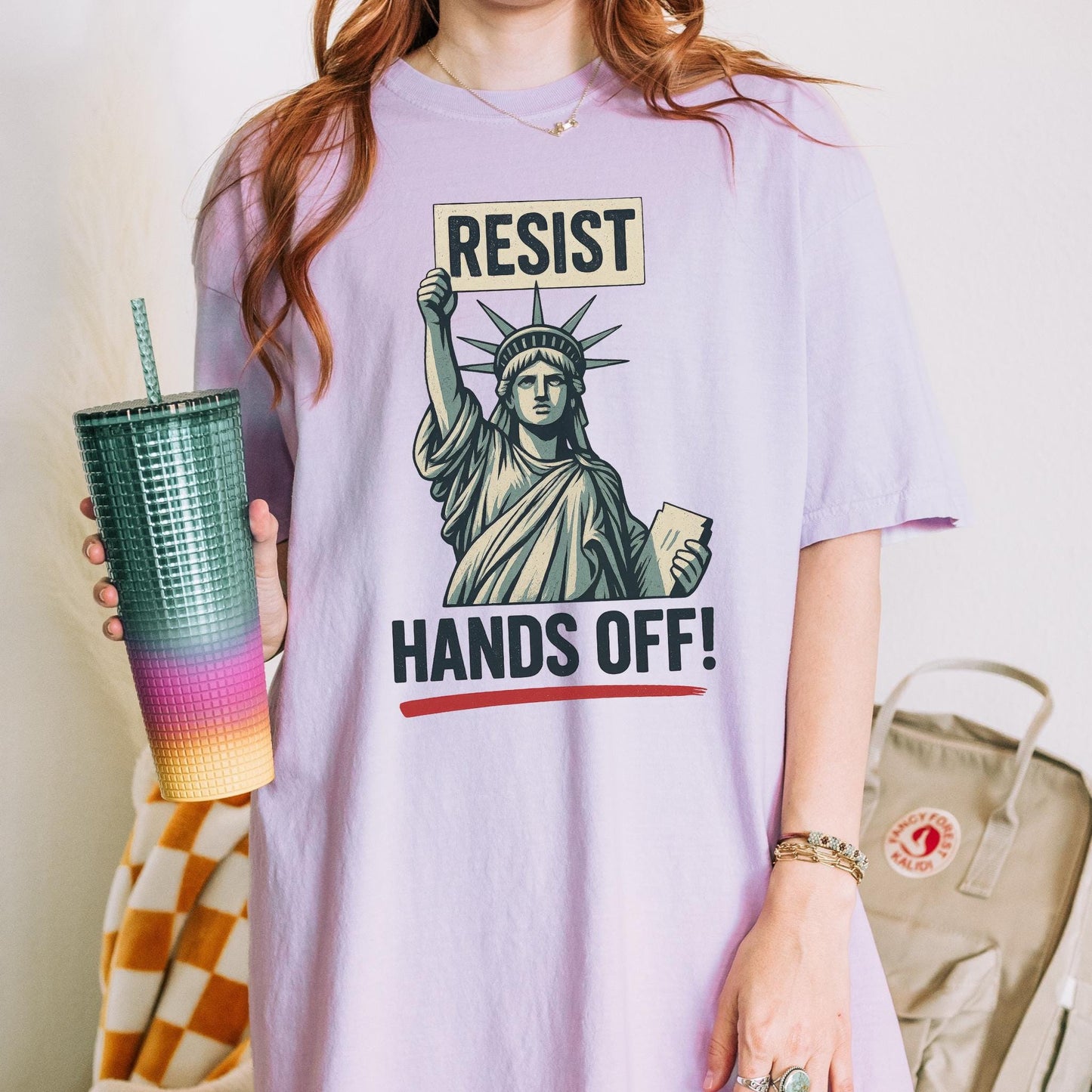 Resist Hands Off Lady Liberty Shirt, Anti Trump Anti MAGA T-Shirt, Leftist Liberal Women Empowerment Tee, FDT Tshirt Gift For Her Rights