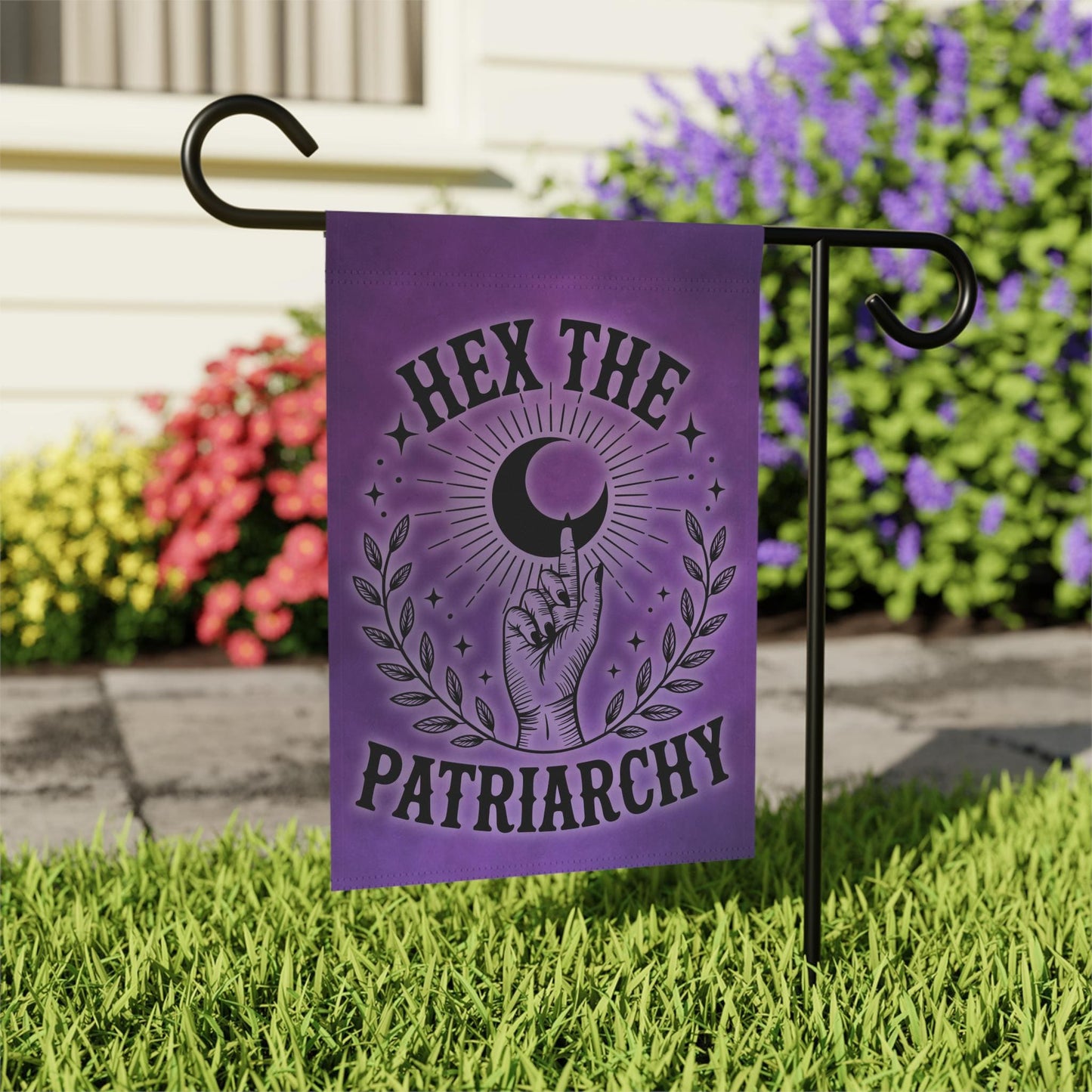 Hex The Patriarchy Yard Flag, Feminist Quote Banner, Feminine Rage Witch Garden Home Decor, Cute FDT Anti Trump Gift For Witchy Girlfriend