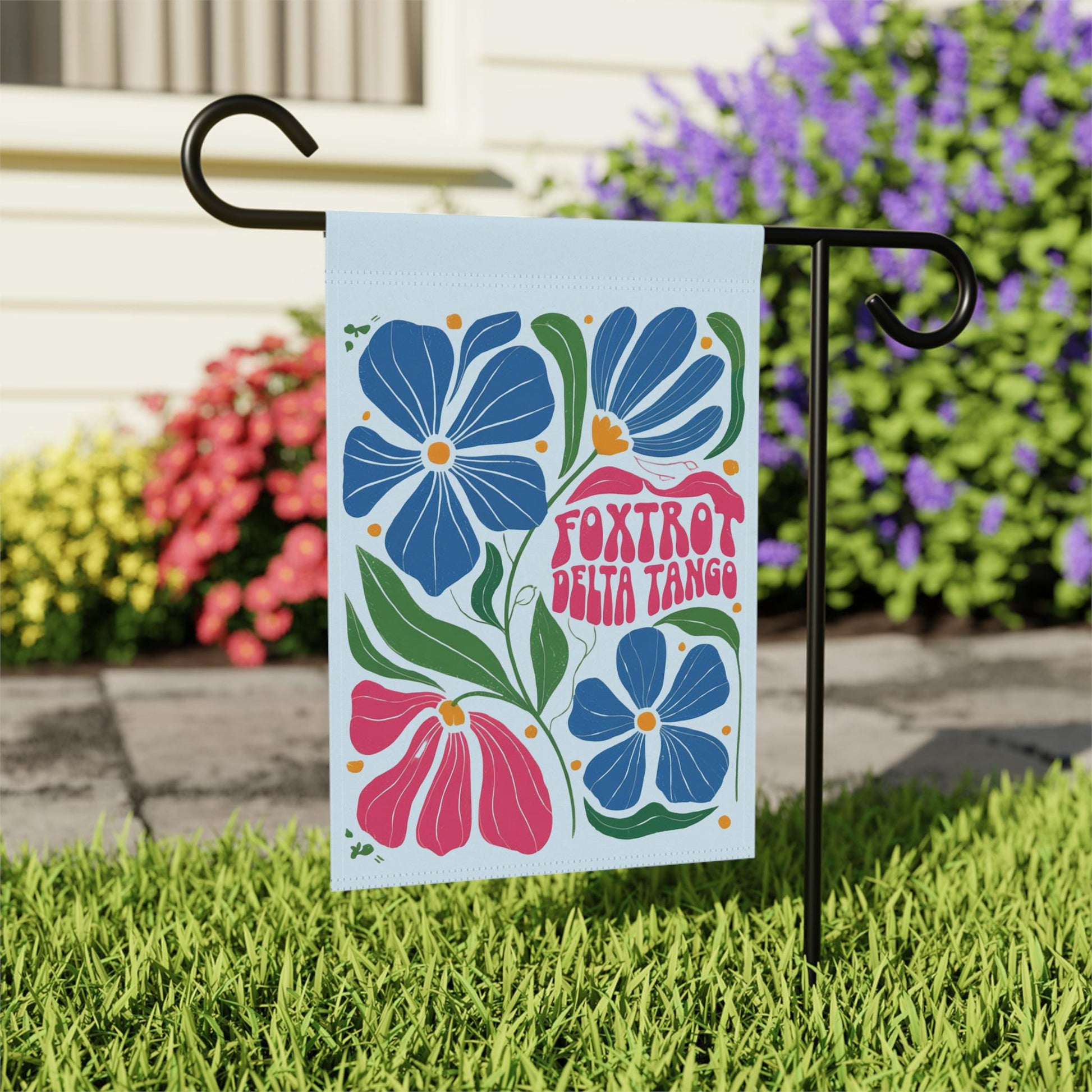 Subtle Foxtrot Delta Tango Yard Flag, FDT Floral Garden Banner, Anti MAGA Anti Trump Flower Design Home Decor, Gift For Liberal Leftist