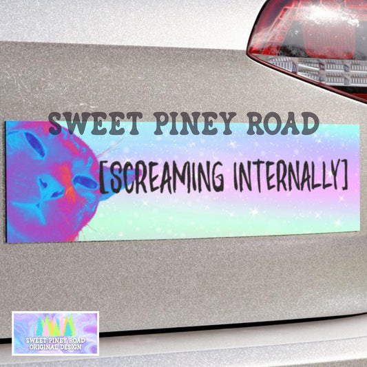 Screaming Internally Car Magnet, Funny Bumper Sticker, Unhinged Cursed Cat Humor, Gen Z Meme Ideas, Gag Gift For Kitty Lover, Hilarious Cats