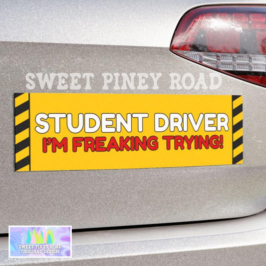Student Driver I’m Freaking Trying Car Magnet, Funny Bumper Sticker For New Driver, Sarcastic Stickers For Learning How To Drive, Highschool