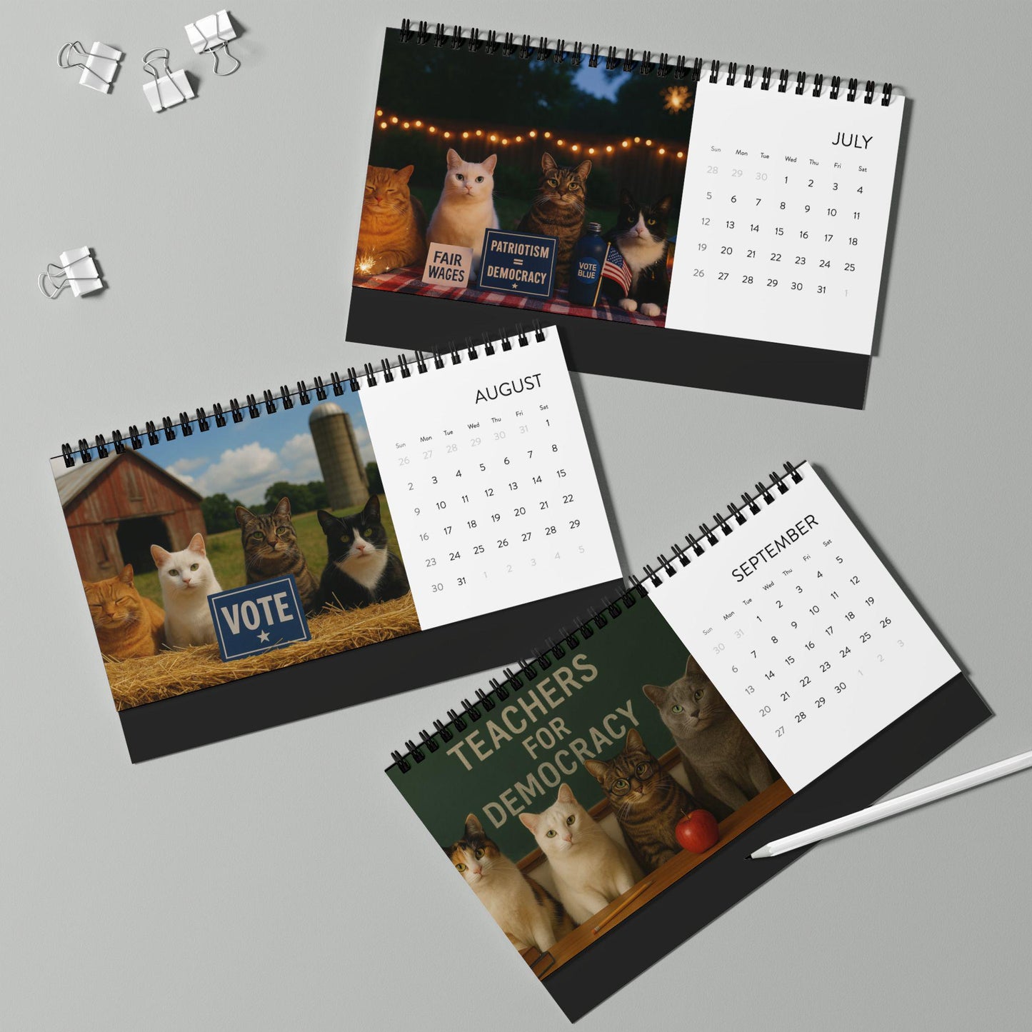 Anti Trump Cat 2026 Desktop Calendar, Kitten Lover Calendar, Funny Kitty Gag Gift, Hilarious Ideas For Office Coworker, Progressive FDT Joke