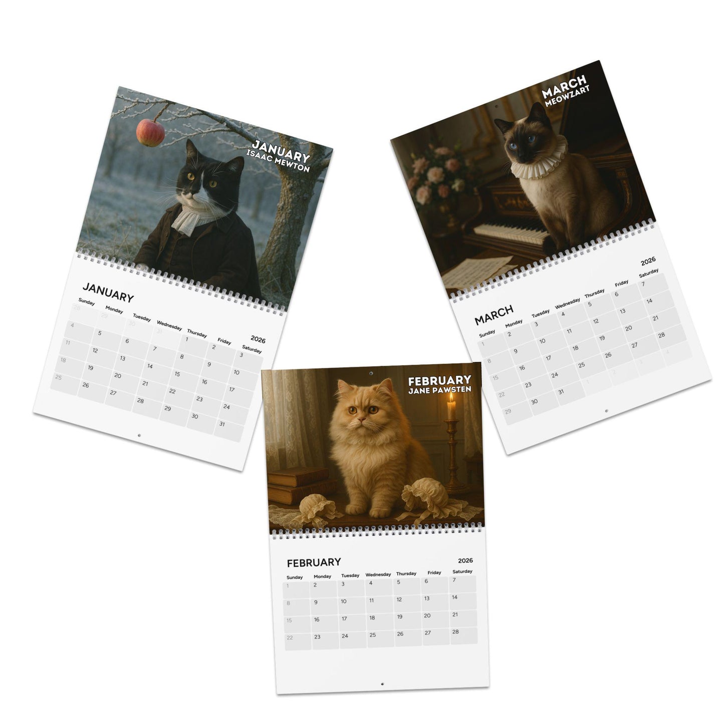 Historical Cat Art 2026 Calendar, Funny Cats Renaissance Art, History Kitty Portraits, Vintage Office Decor, Unique Artistic Cat Lover Gift
