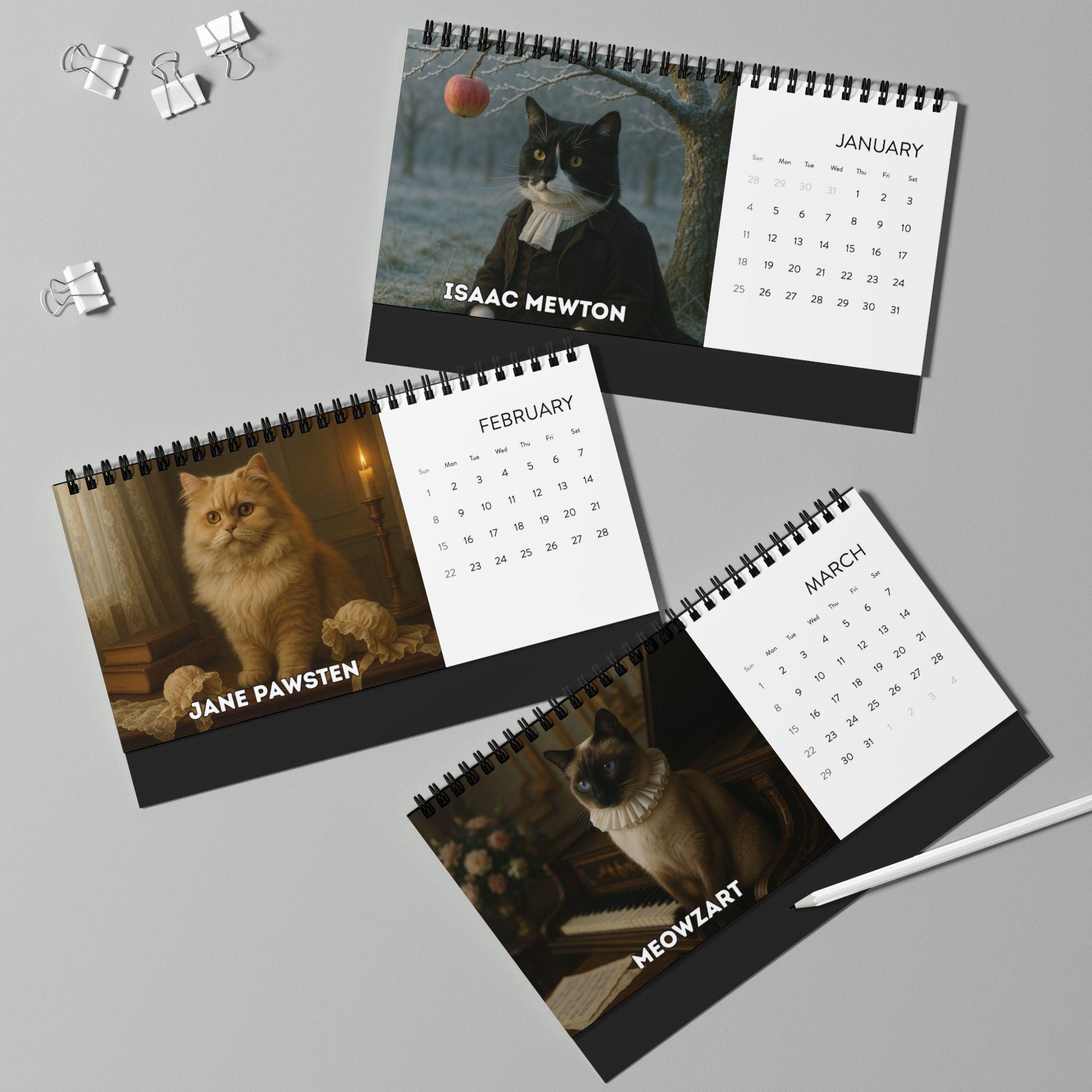 Historical Cat Art 2026 Desk Calendar, Funny Cats Renaissance Art, History Portraits, Vintage Office Decor, Unique Artistic Cat Lover Gift