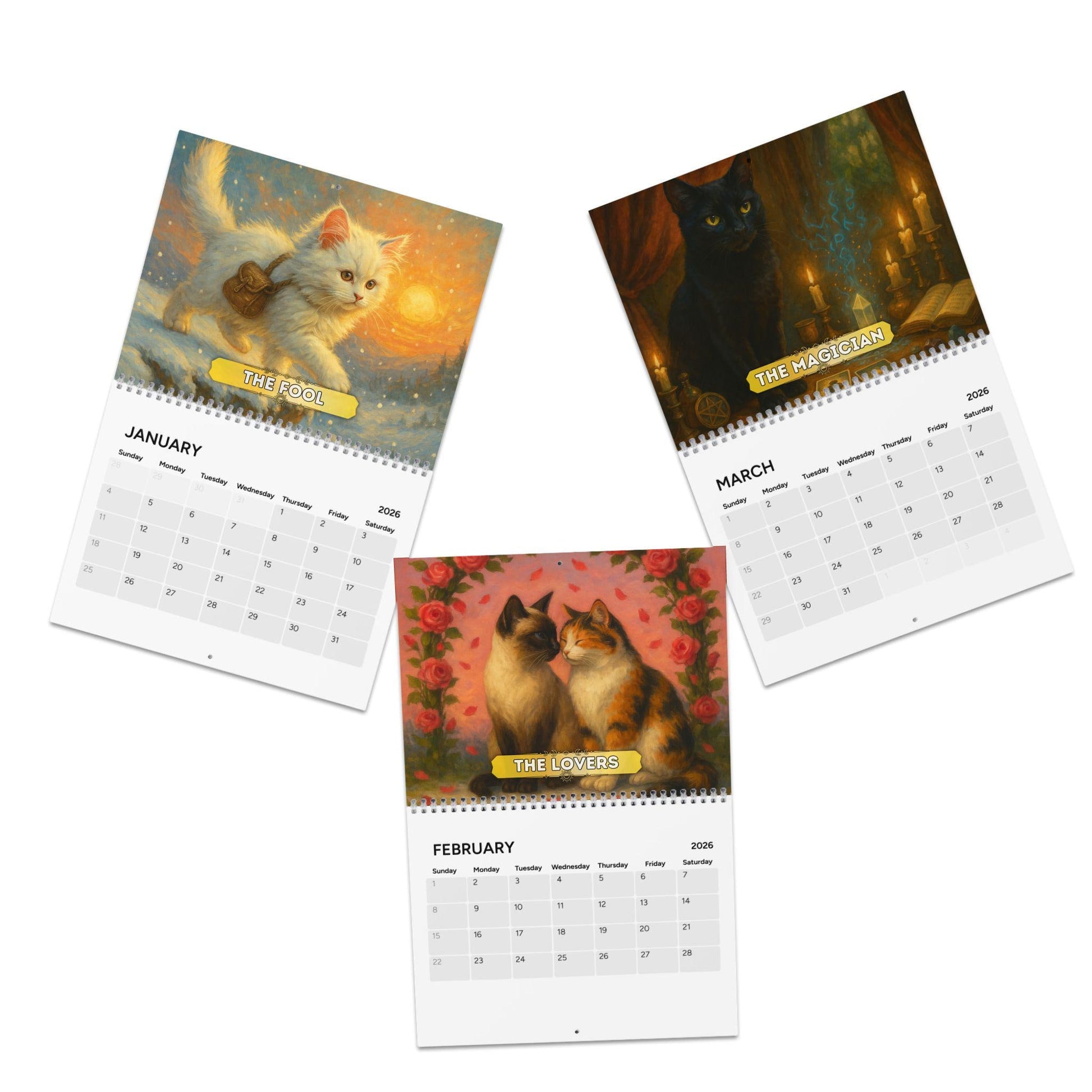 Tarot Cat 2026 Calendar, Witchy Cat Art Calendar, Mystic Feline Wall Art, Goth Aesthetic Gift, Astrology & Tarot Lovers Witch Office Decor