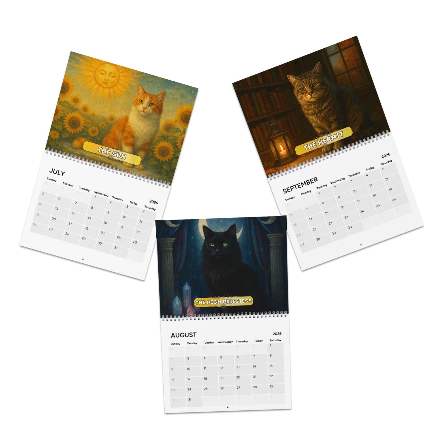 Tarot Cat 2026 Calendar, Witchy Cat Art Calendar, Mystic Feline Wall Art, Goth Aesthetic Gift, Astrology & Tarot Lovers Witch Office Decor