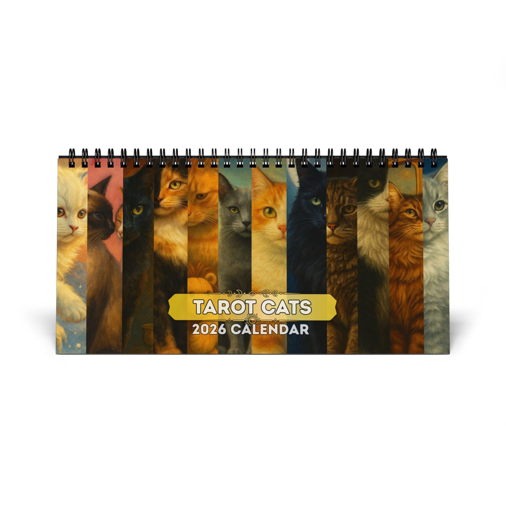 Tarot Cat Desk Calendar 2026, Witchy Cat Art Office Decor, Mini Mystic Feline Calendar, Goth Aesthetic Gift, Tarot Lover Desk Art Astrology
