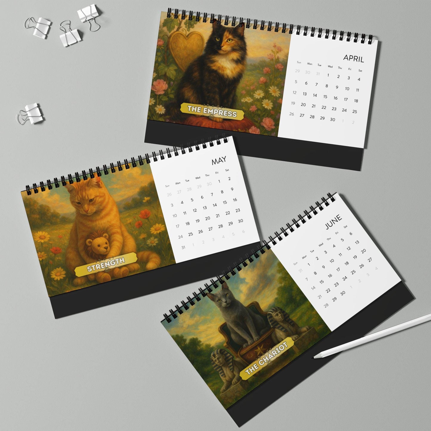 Tarot Cat Desk Calendar 2026, Witchy Cat Art Office Decor, Mini Mystic Feline Calendar, Goth Aesthetic Gift, Tarot Lover Desk Art Astrology