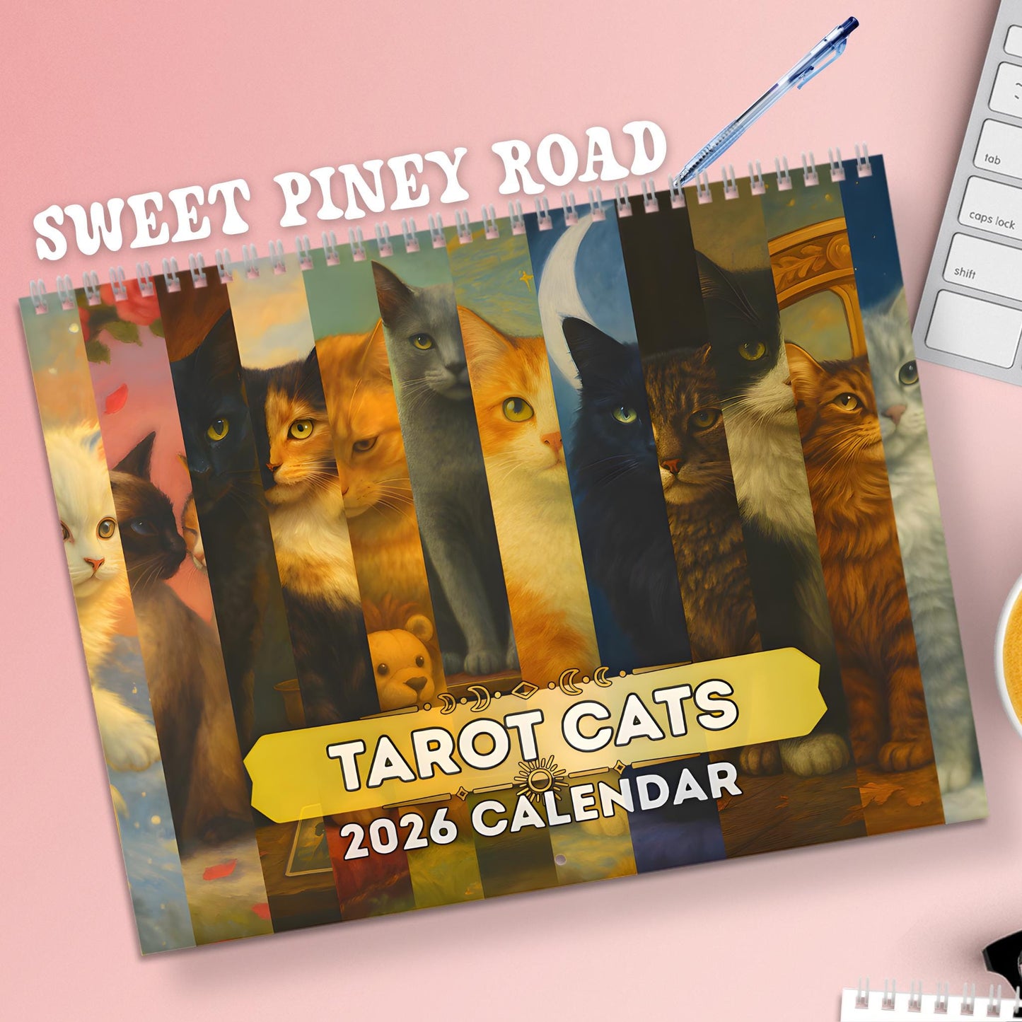Tarot Cat 2026 Calendar, Witchy Cat Art Calendar, Mystic Feline Wall Art, Goth Aesthetic Gift, Astrology & Tarot Lovers Witch Office Decor