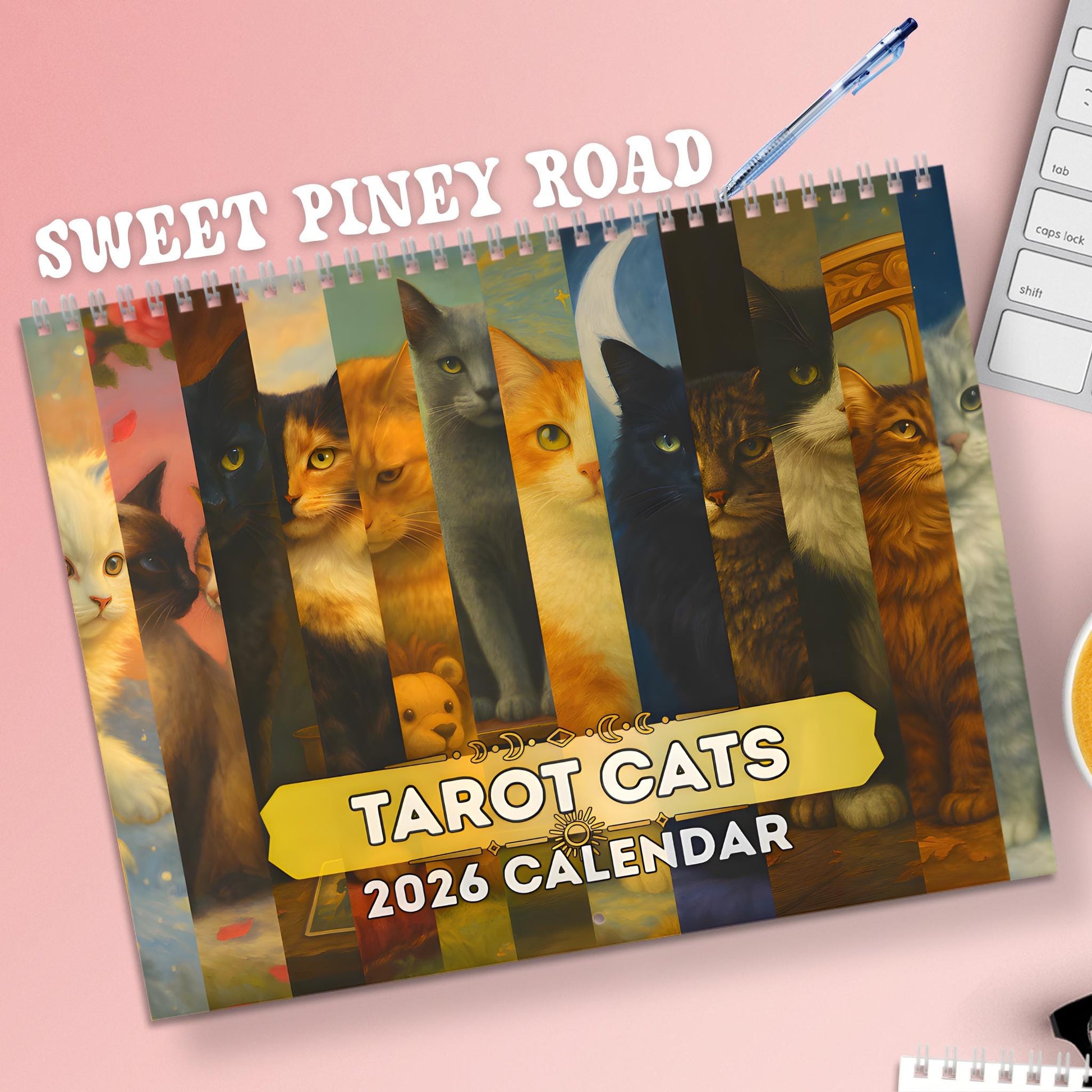 Tarot Cat 2026 Calendar, Witchy Cat Art Calendar, Mystic Feline Wall Art, Goth Aesthetic Gift, Astrology & Tarot Lovers Witch Office Decor