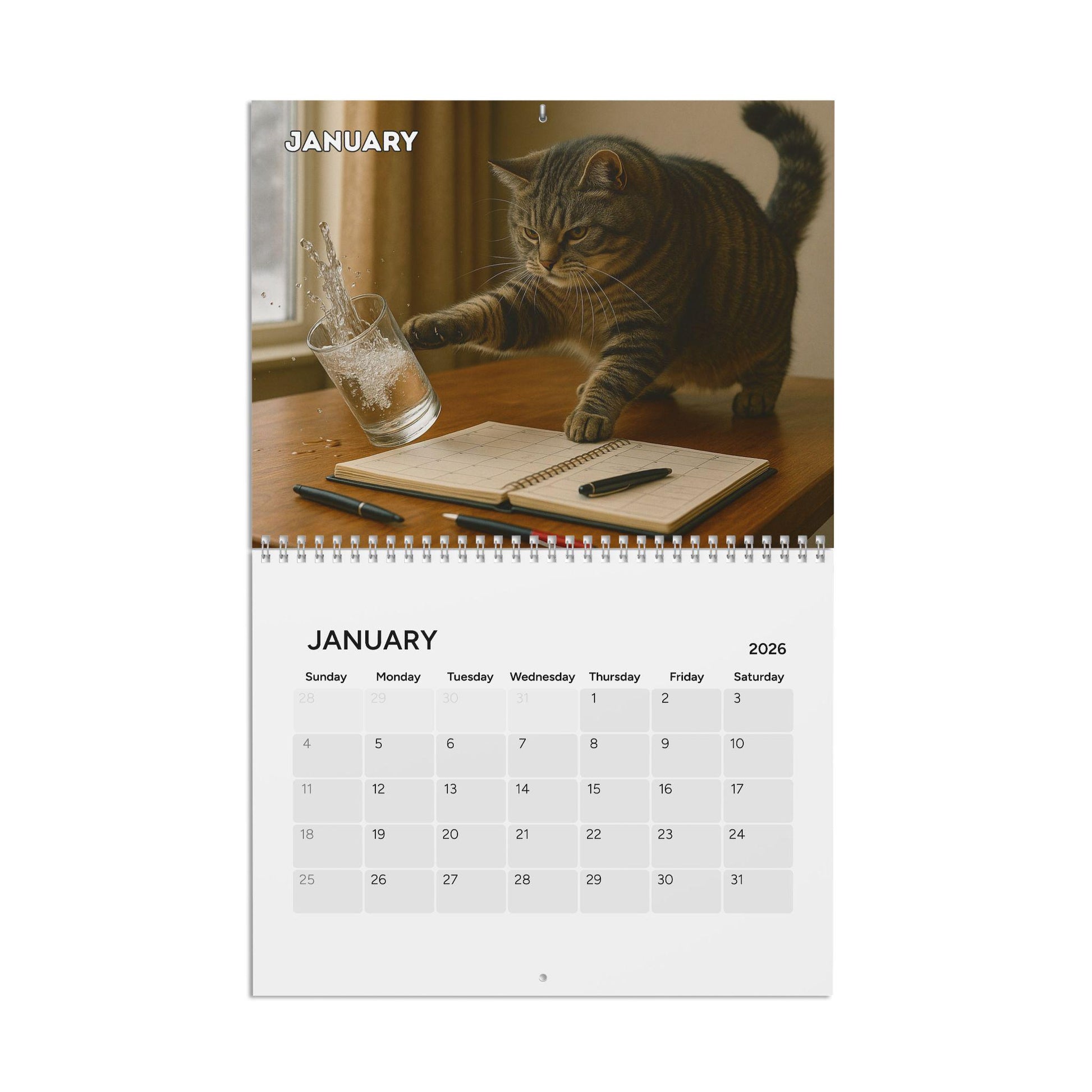 Naughty Cat Wall Calendar 2026, Christmas Gift Cat Mom Gag Gift Funny Weird Gifts White Elephant Secret Santa Kitty Office Decor Hilarious
