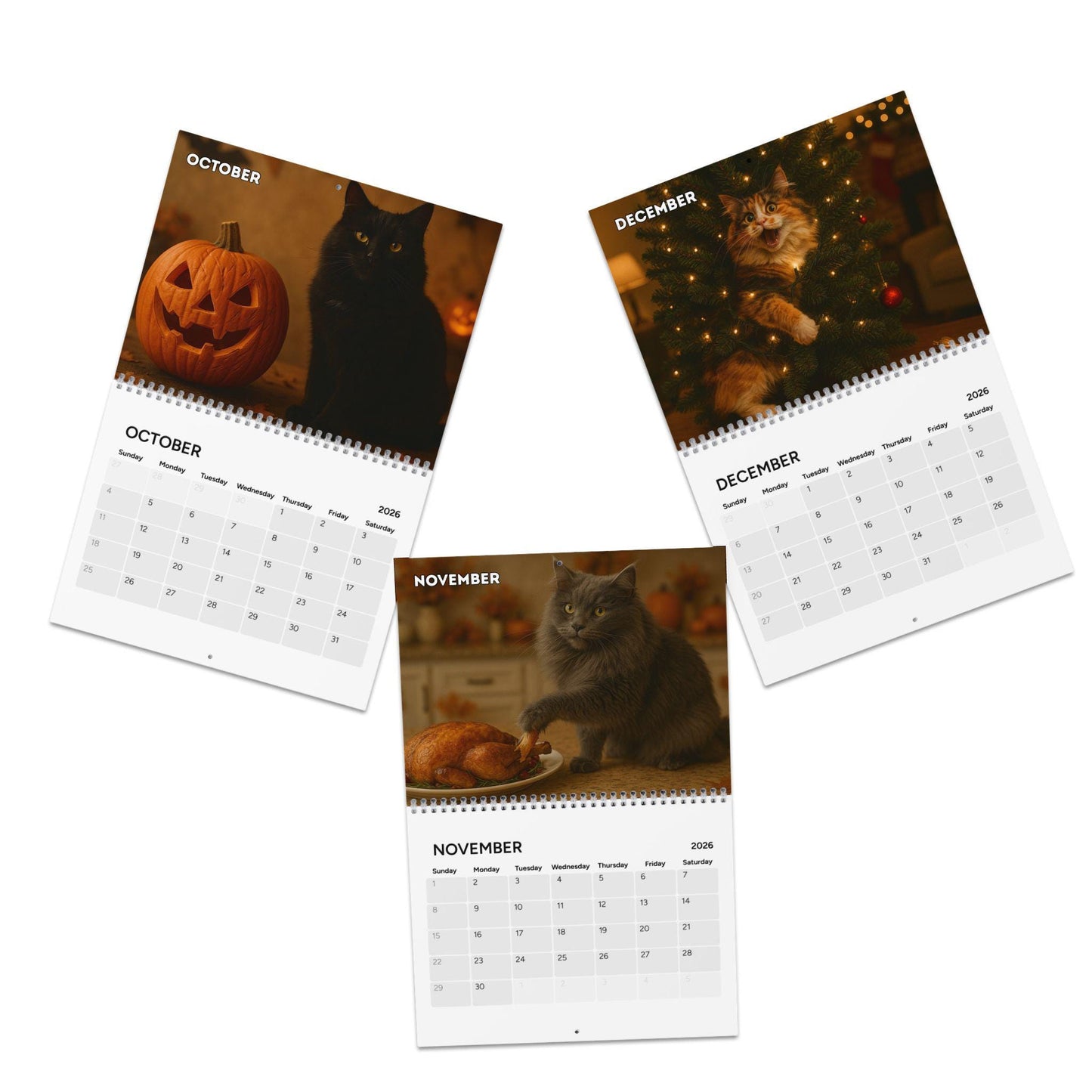 Naughty Cat Wall Calendar 2026, Christmas Gift Cat Mom Gag Gift Funny Weird Gifts White Elephant Secret Santa Kitty Office Decor Hilarious