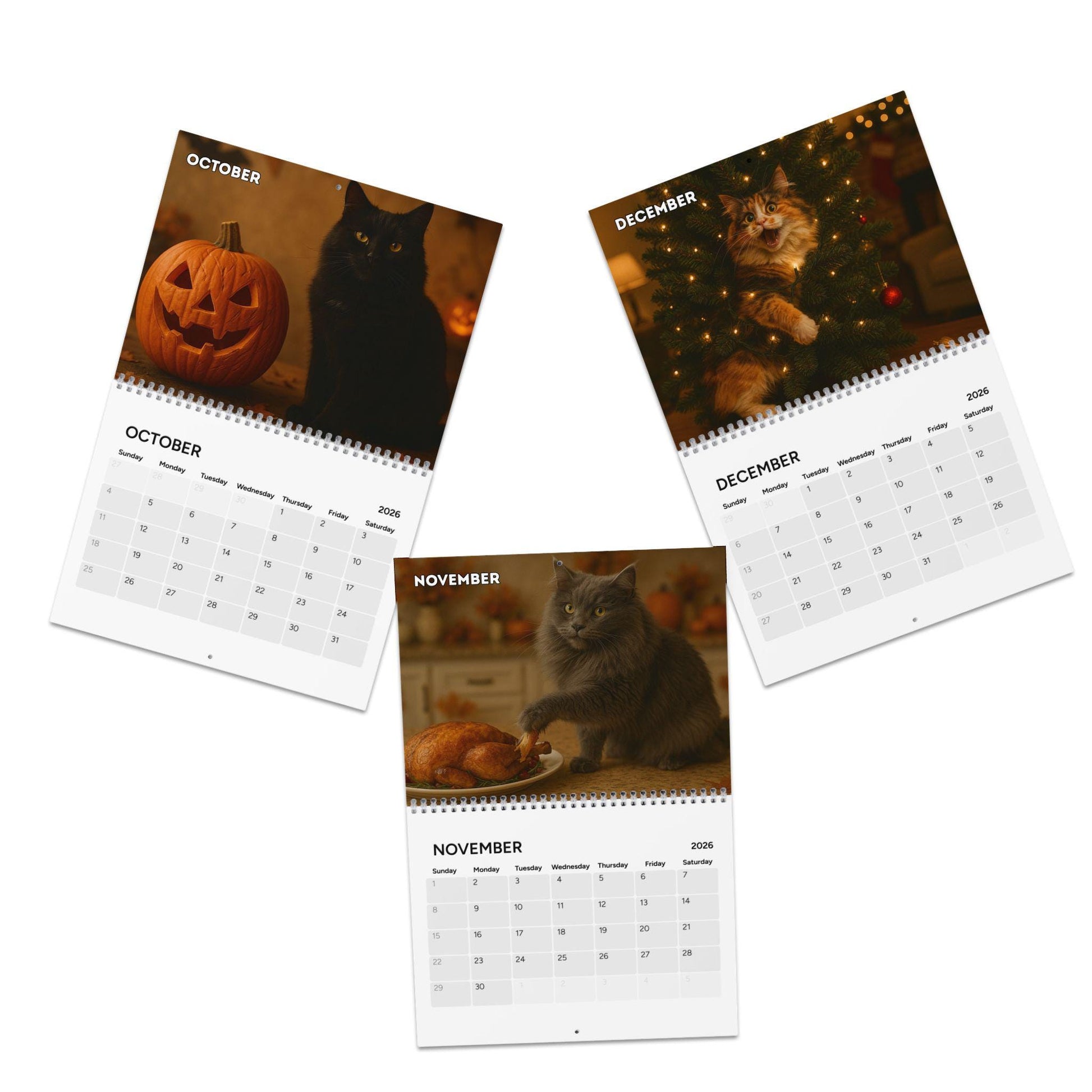 Naughty Cat Wall Calendar 2026, Christmas Gift Cat Mom Gag Gift Funny Weird Gifts White Elephant Secret Santa Kitty Office Decor Hilarious