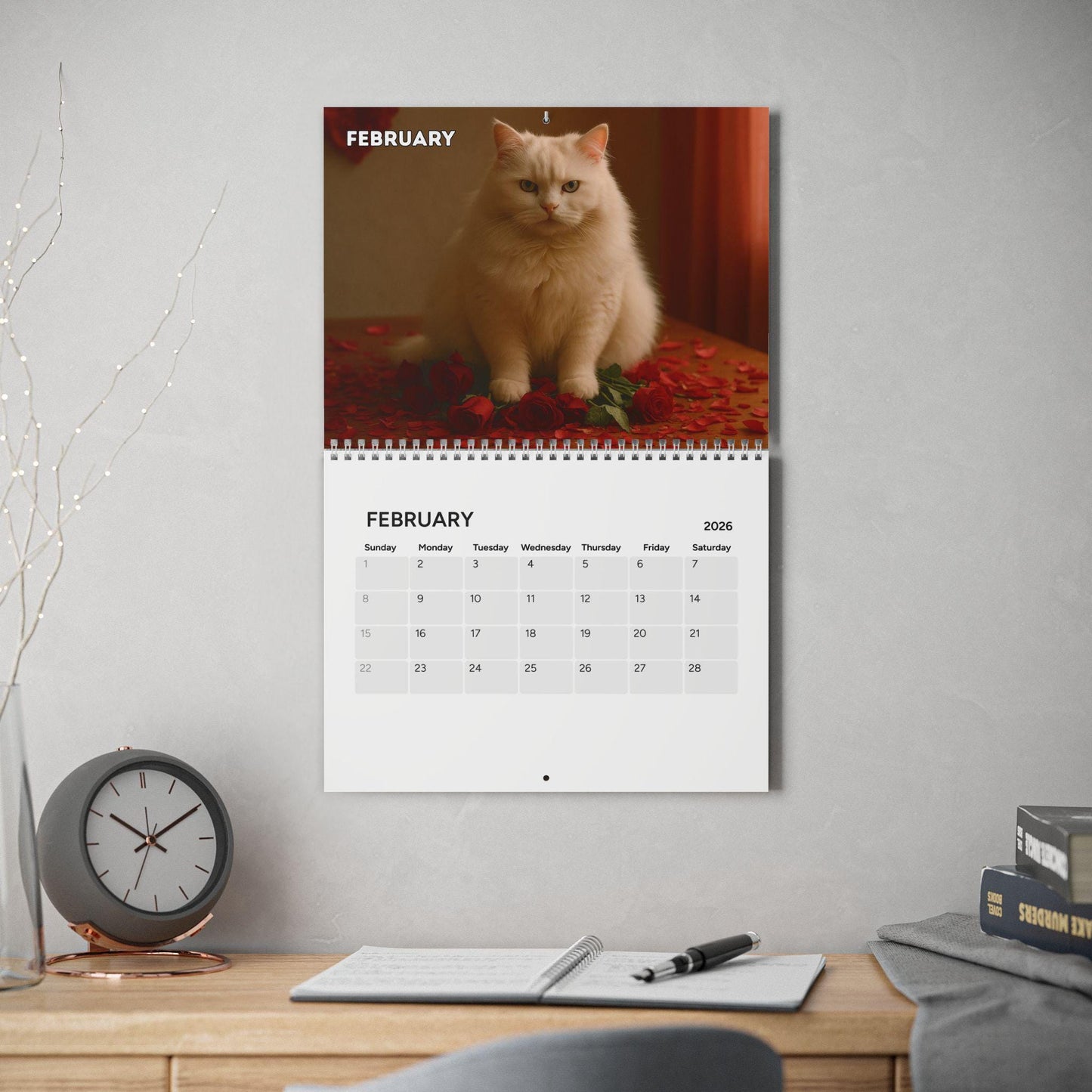 Naughty Cat Wall Calendar 2026, Christmas Gift Cat Mom Gag Gift Funny Weird Gifts White Elephant Secret Santa Kitty Office Decor Hilarious